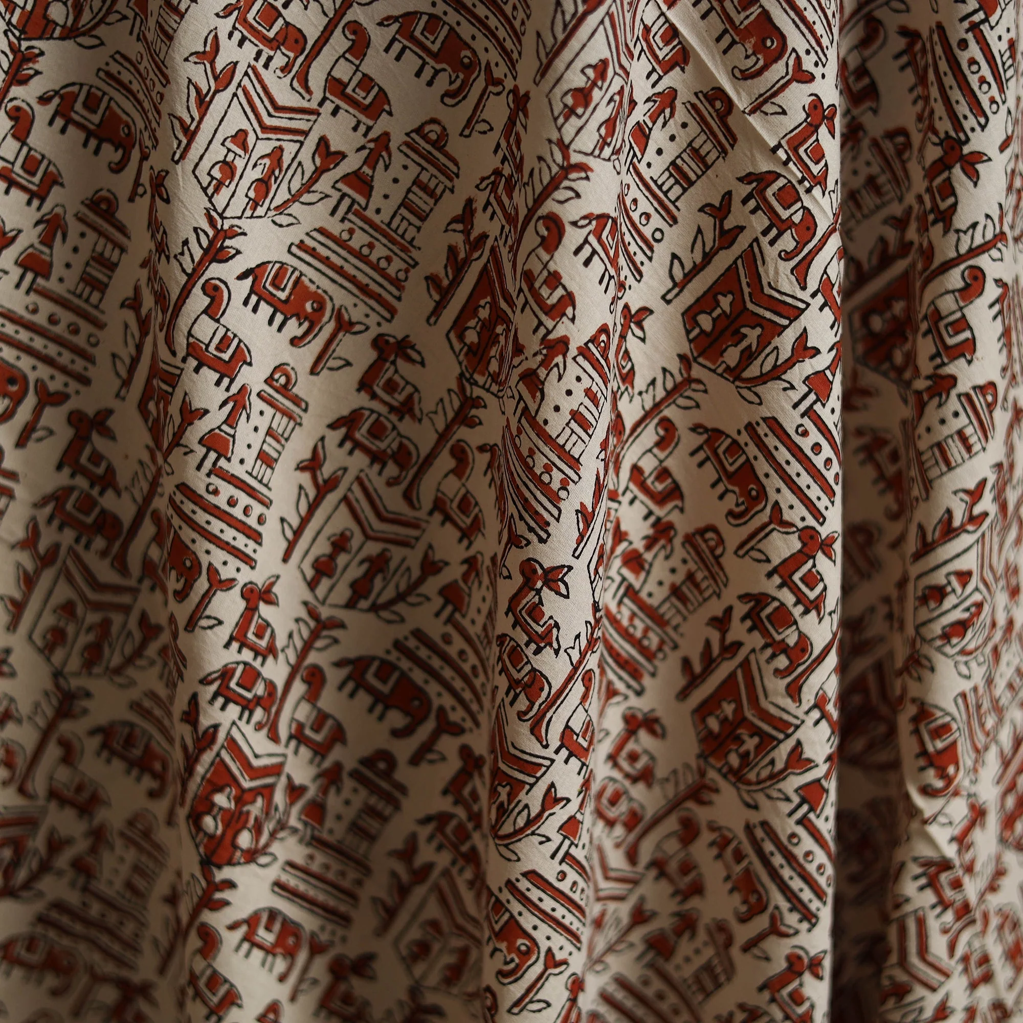 Beige - Natural Dyed Cotton Hand Block Bagru Print Fabric 05 - Image 3