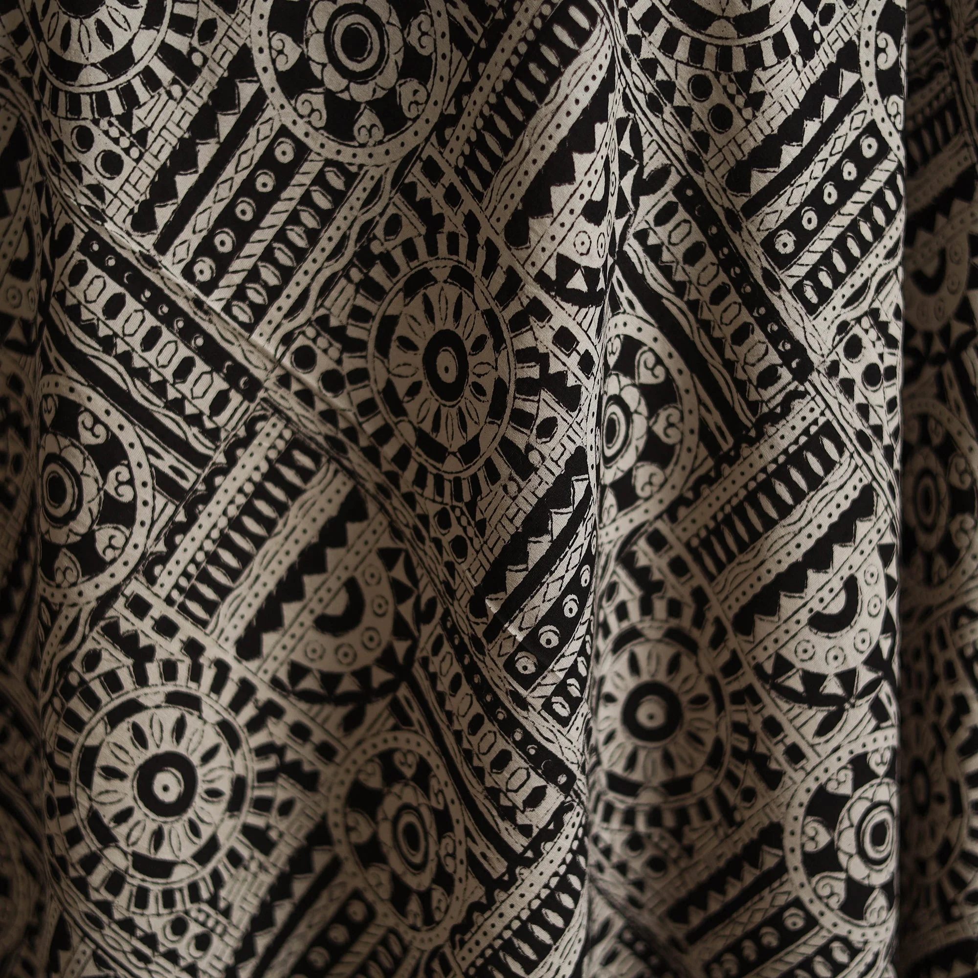Black - Natural Dyed Cotton Hand Block Bagru Print Fabric 06 - Image 3