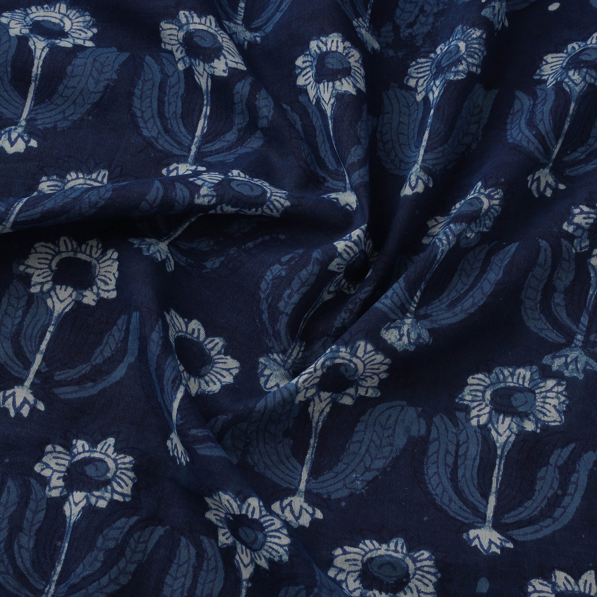 Blue - Natural Dyed Cotton Hand Block Dabu Bagru Print Fabric 07 - Image 3