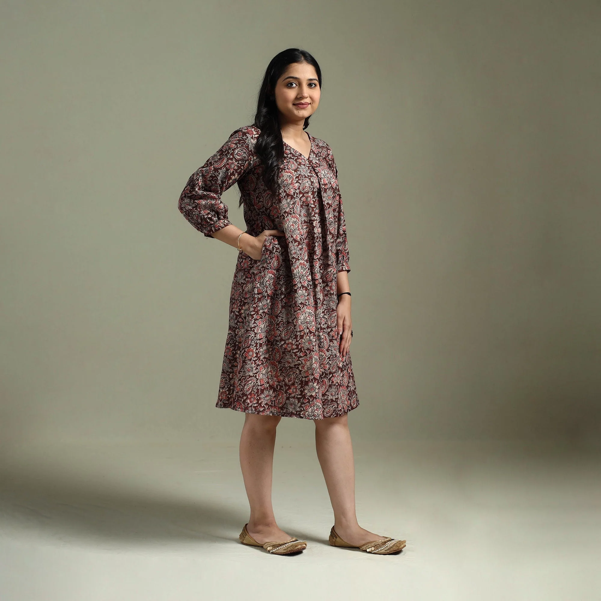 Maroon - Natural Dyed Cotton Hand Block Print Kalamkari Dress 09 - Image 2