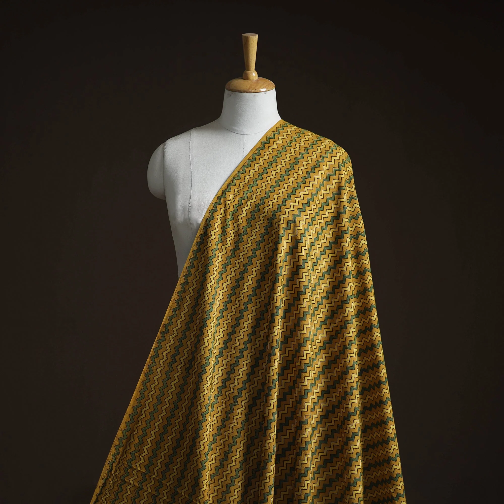 Yellow - Natural Dyed Cotton Kutch Hand Block Ajrakh Print Fabric 09