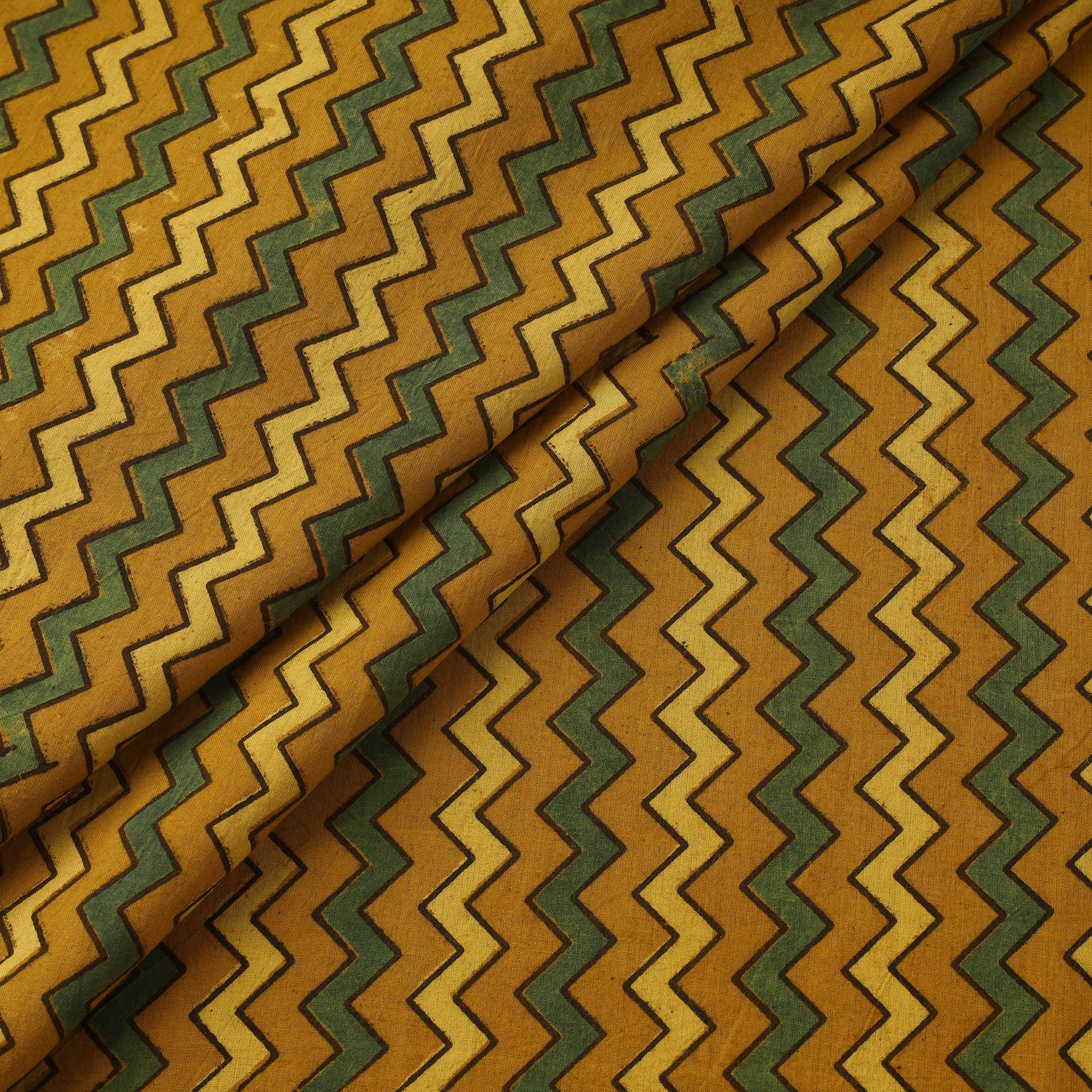 Yellow - Natural Dyed Cotton Kutch Hand Block Ajrakh Print Fabric 09 - Image 2