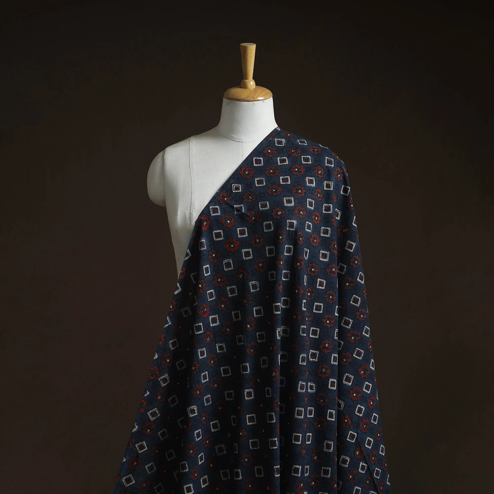 Blue - Natural Dyed Cotton Kutch Hand Block Ajrakh Print Fabric 53