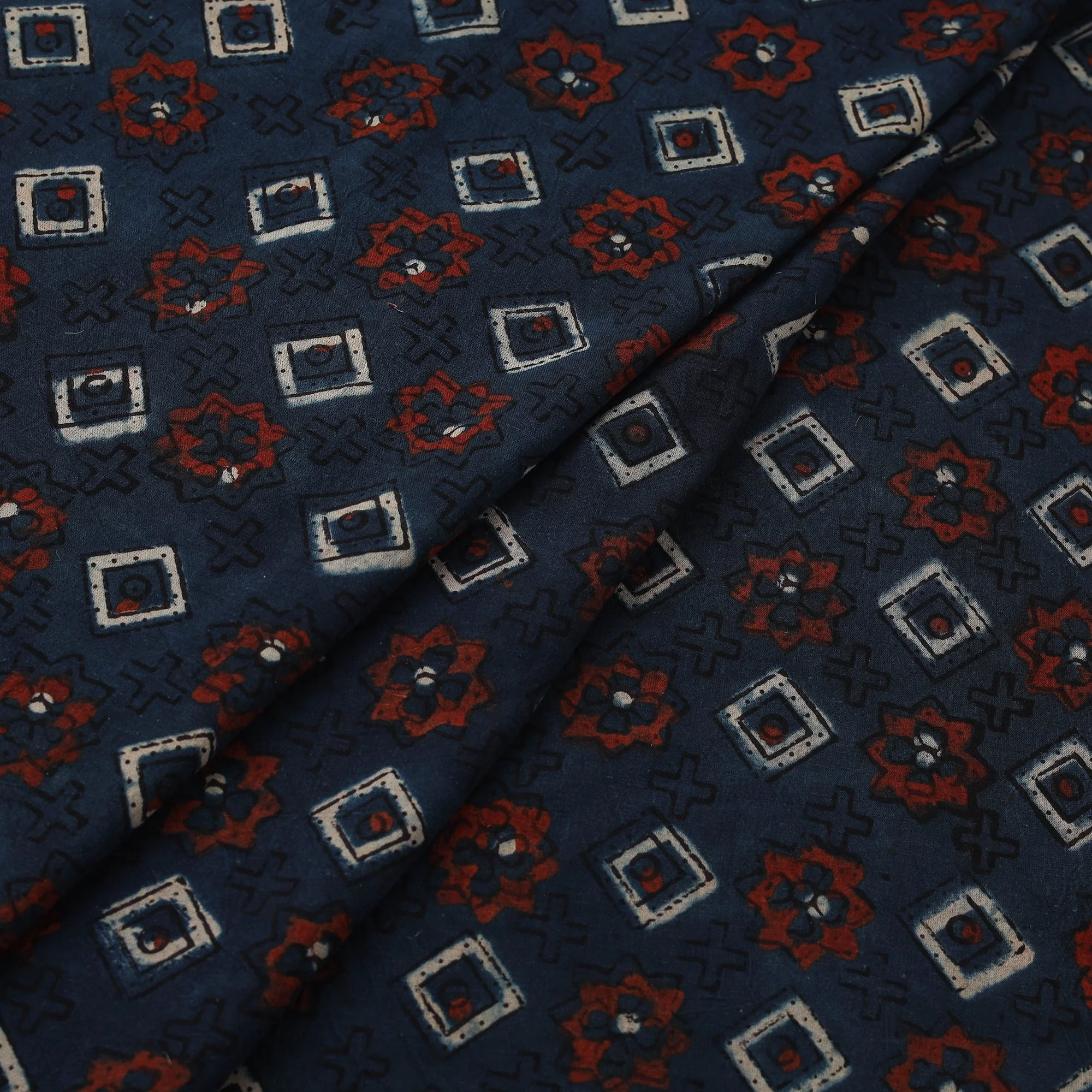 Blue - Natural Dyed Cotton Kutch Hand Block Ajrakh Print Fabric 53 - Image 2