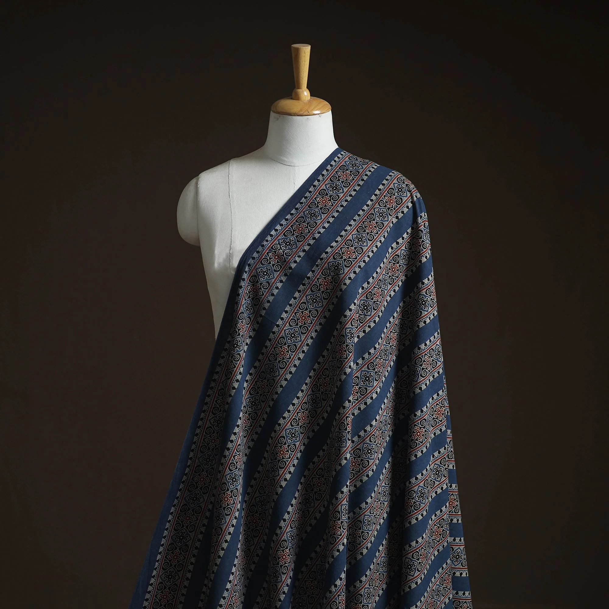 Blue - Natural Dyed Cotton Kutch Hand Block Ajrakh Print Fabric 54