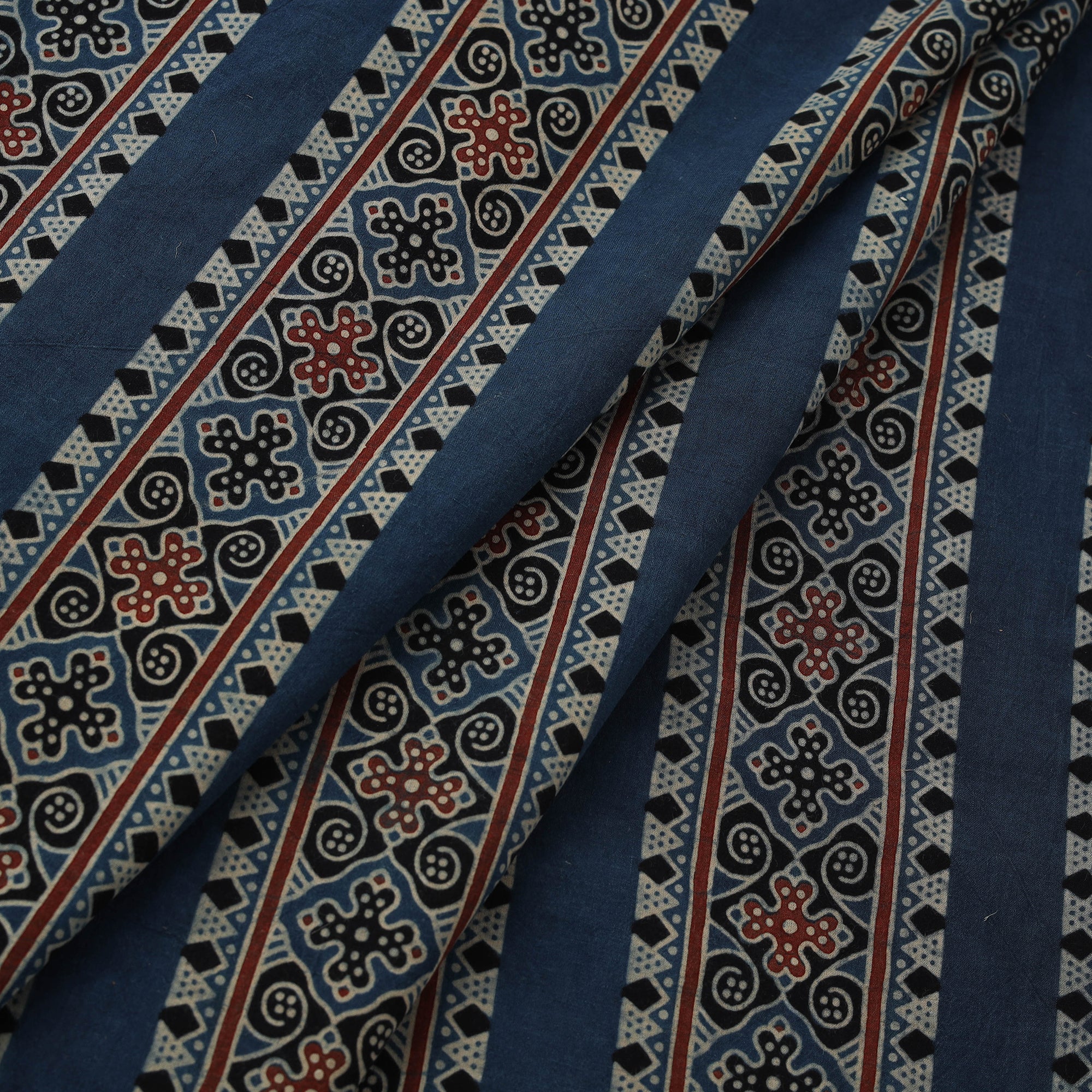Blue - Natural Dyed Cotton Kutch Hand Block Ajrakh Print Fabric 54 - Image 2