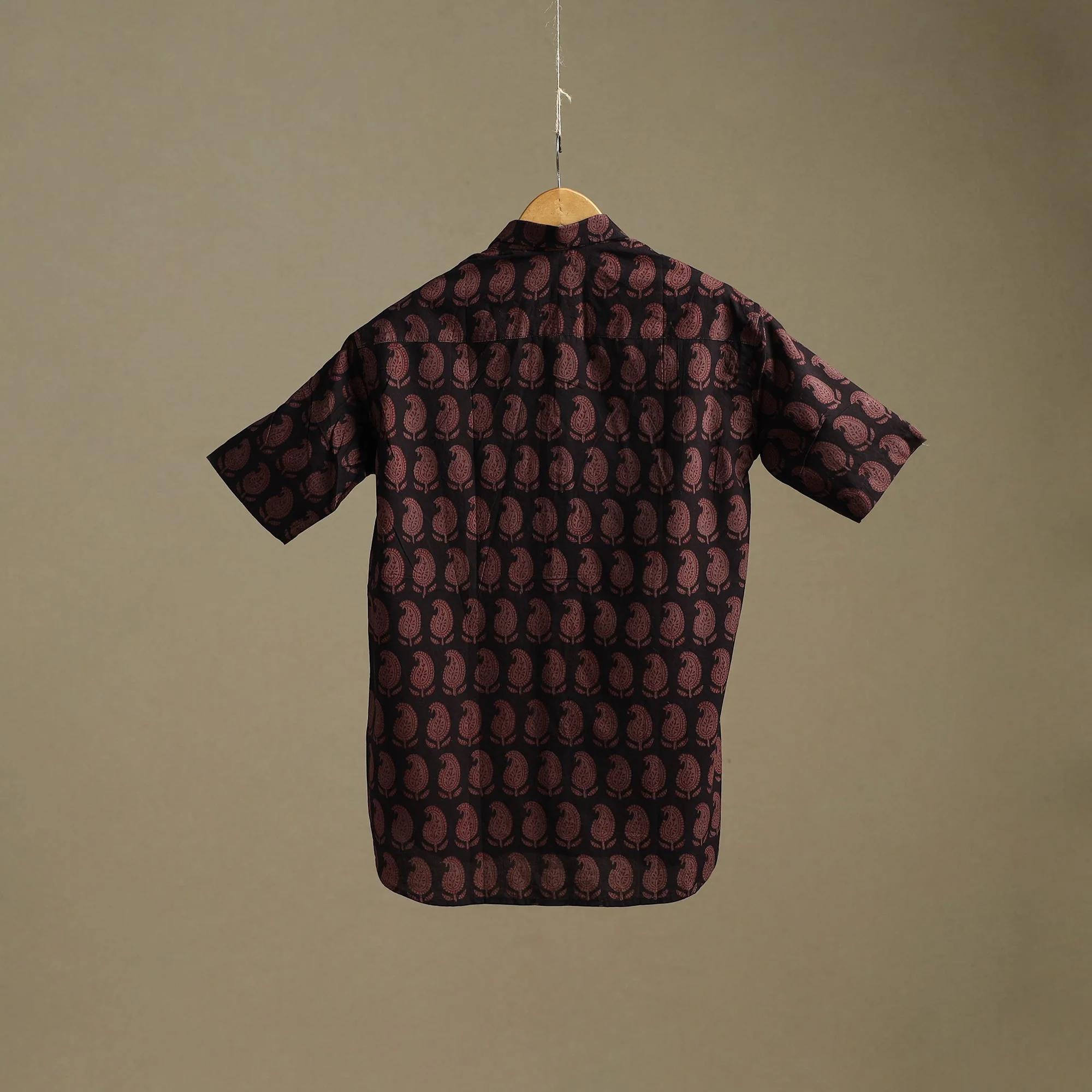 Black - Natural Dyed Cotton Men Half Sleeve Hand Block Bagh Print Shirt 06 - Image 4