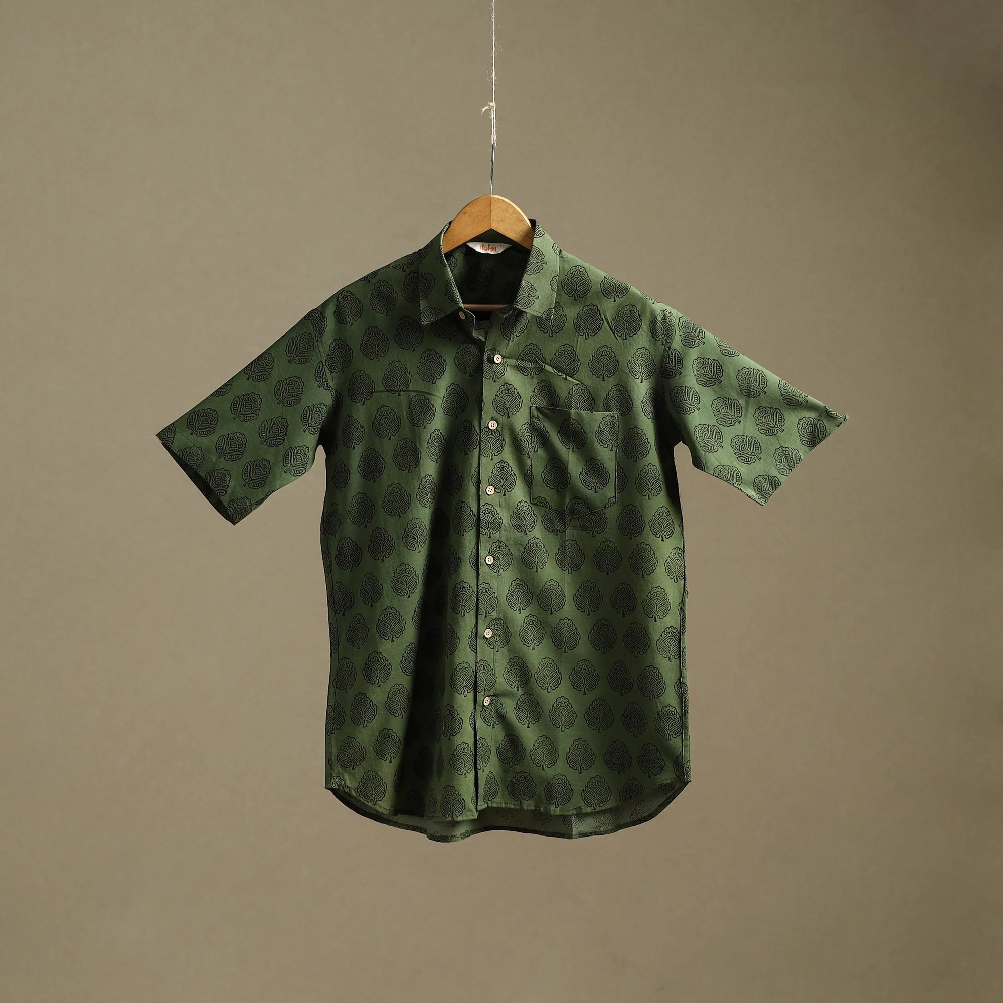 Green - Natural Dyed Cotton Men Half Sleeve Hand Block Bagh Print Shirt 10 - Image 3