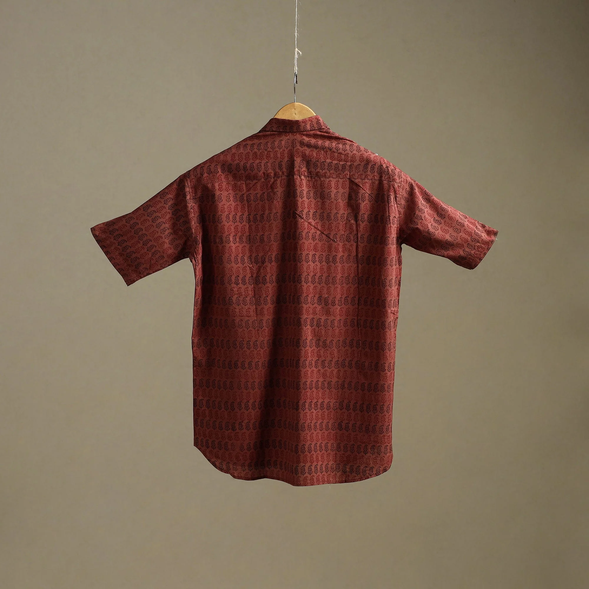 Brown - Natural Dyed Cotton Men Half Sleeve Hand Block Bagh Print Shirt 14 - Image 5