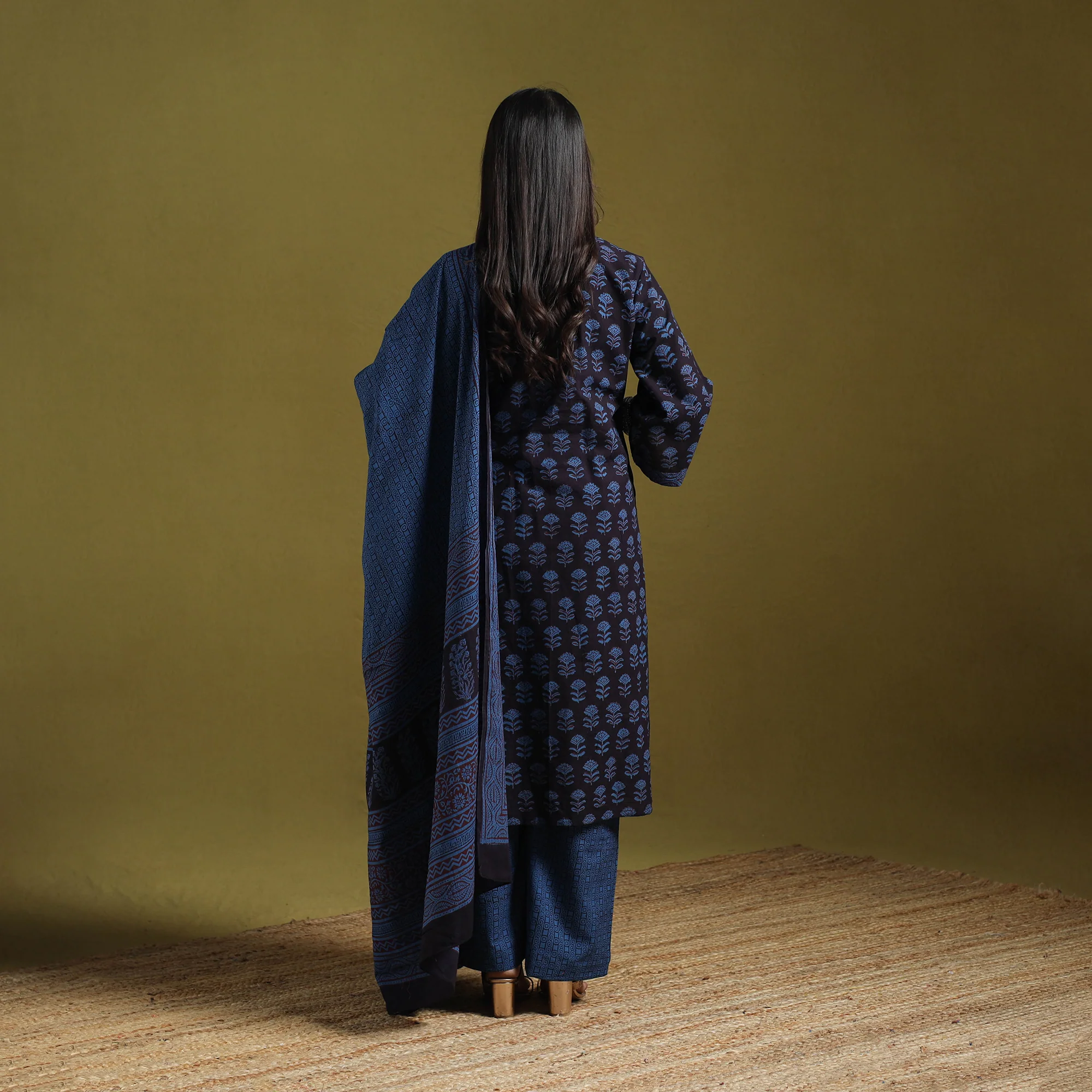 Blue - Natural Dyed Hand Block Bagh Print Cotton Suit Set with Dupatta for Women 03 - Image 4