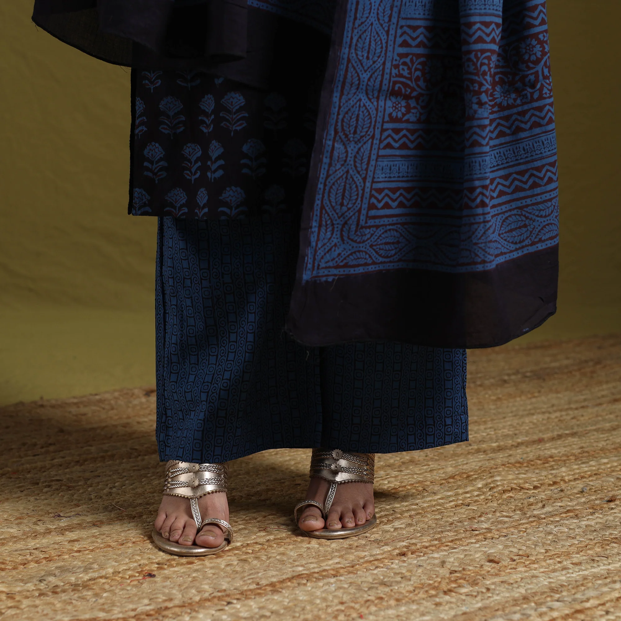 Blue - Natural Dyed Hand Block Bagh Print Cotton Suit Set with Dupatta for Women 03 - Image 5