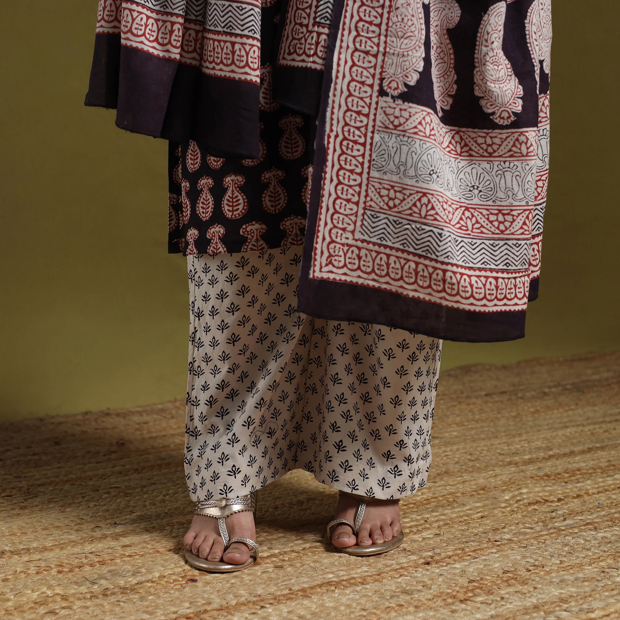 Black - Natural Dyed Hand Block Bagh Print Cotton Suit Set with Dupatta for Women 09 - Image 5