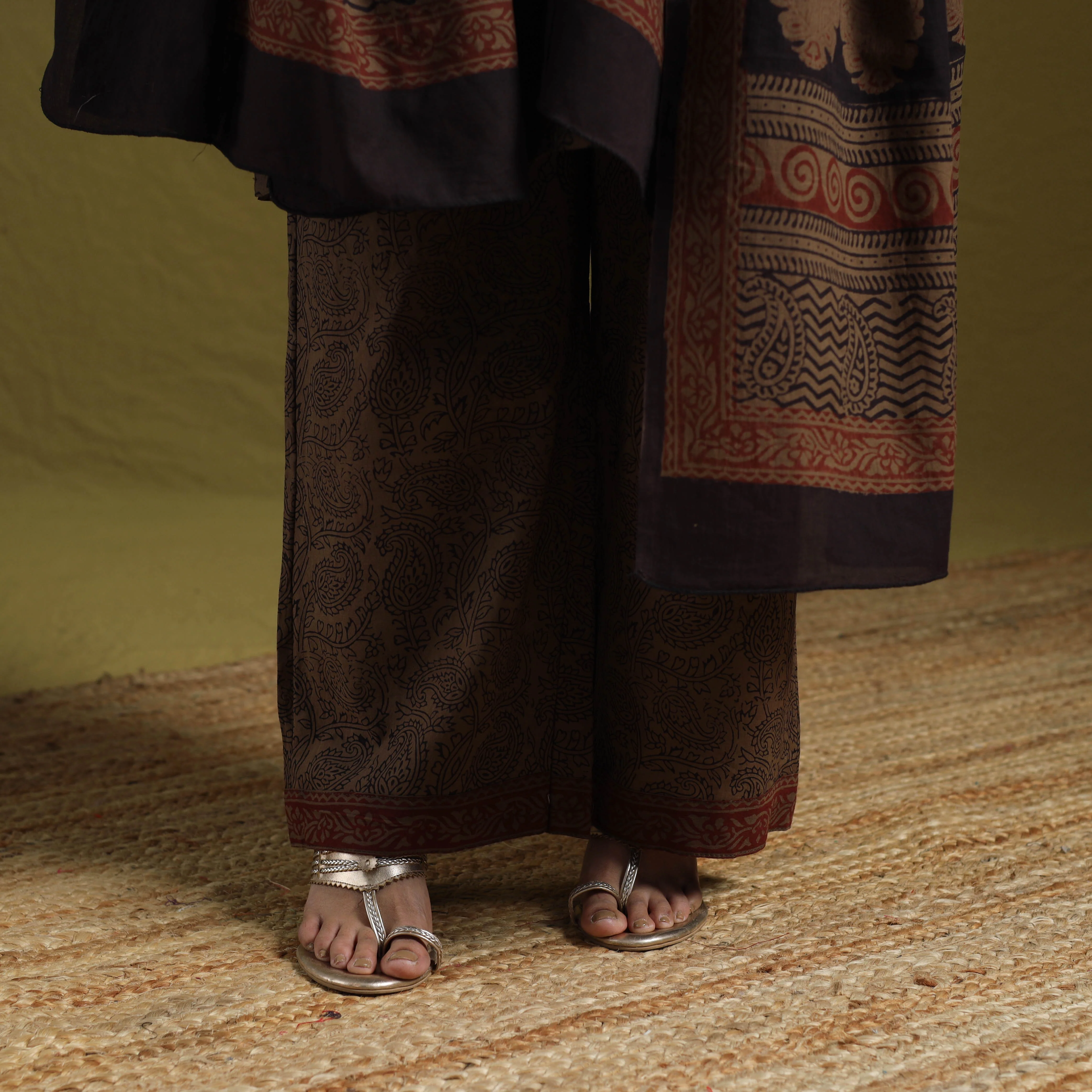 Brown - Natural Dyed Hand Block Bagh Print Cotton Suit Set with Dupatta for Women 19 - Image 5