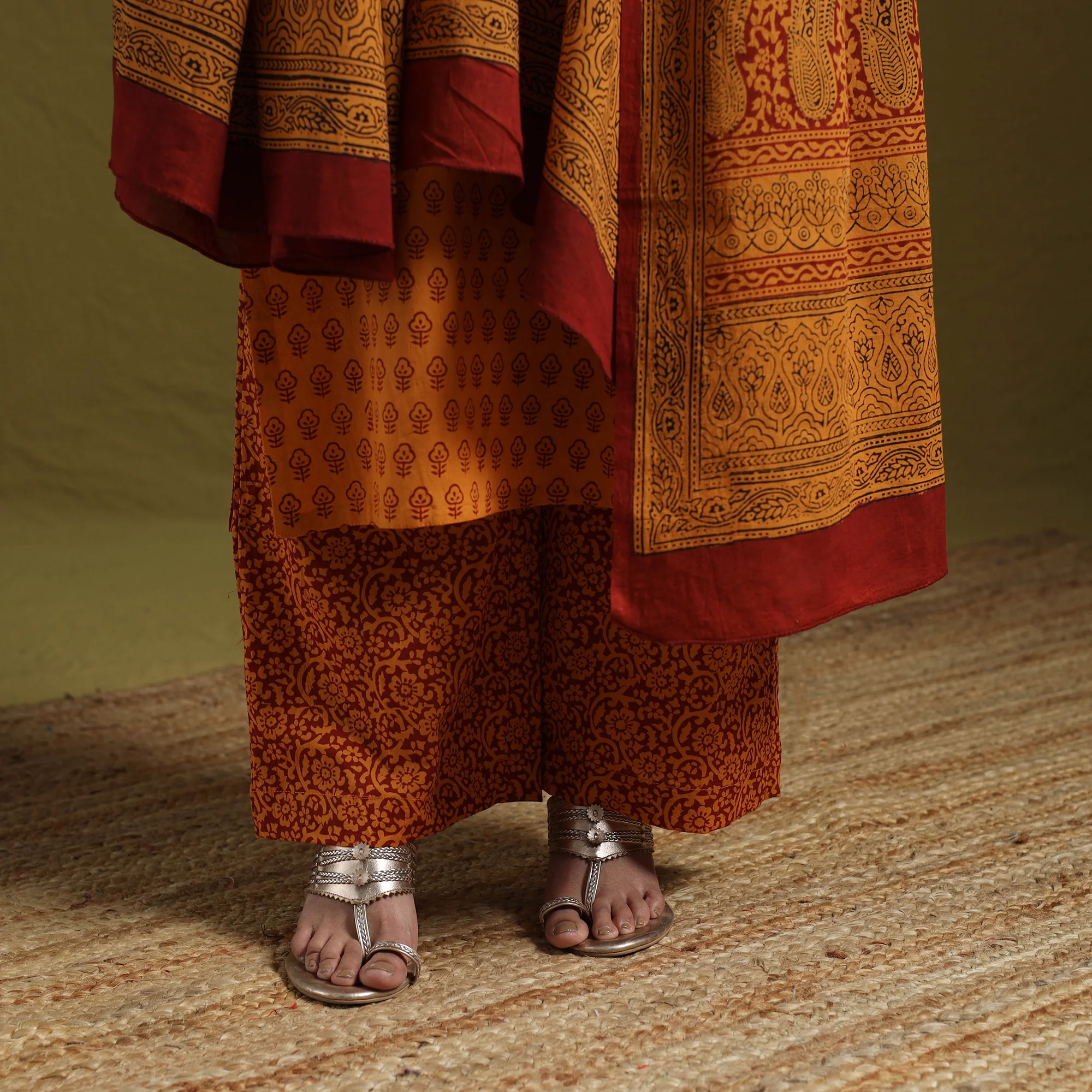 Orange - Natural Dyed Hand Block Bagh Print Cotton Suit Set with Dupatta for Women 22 - Image 5
