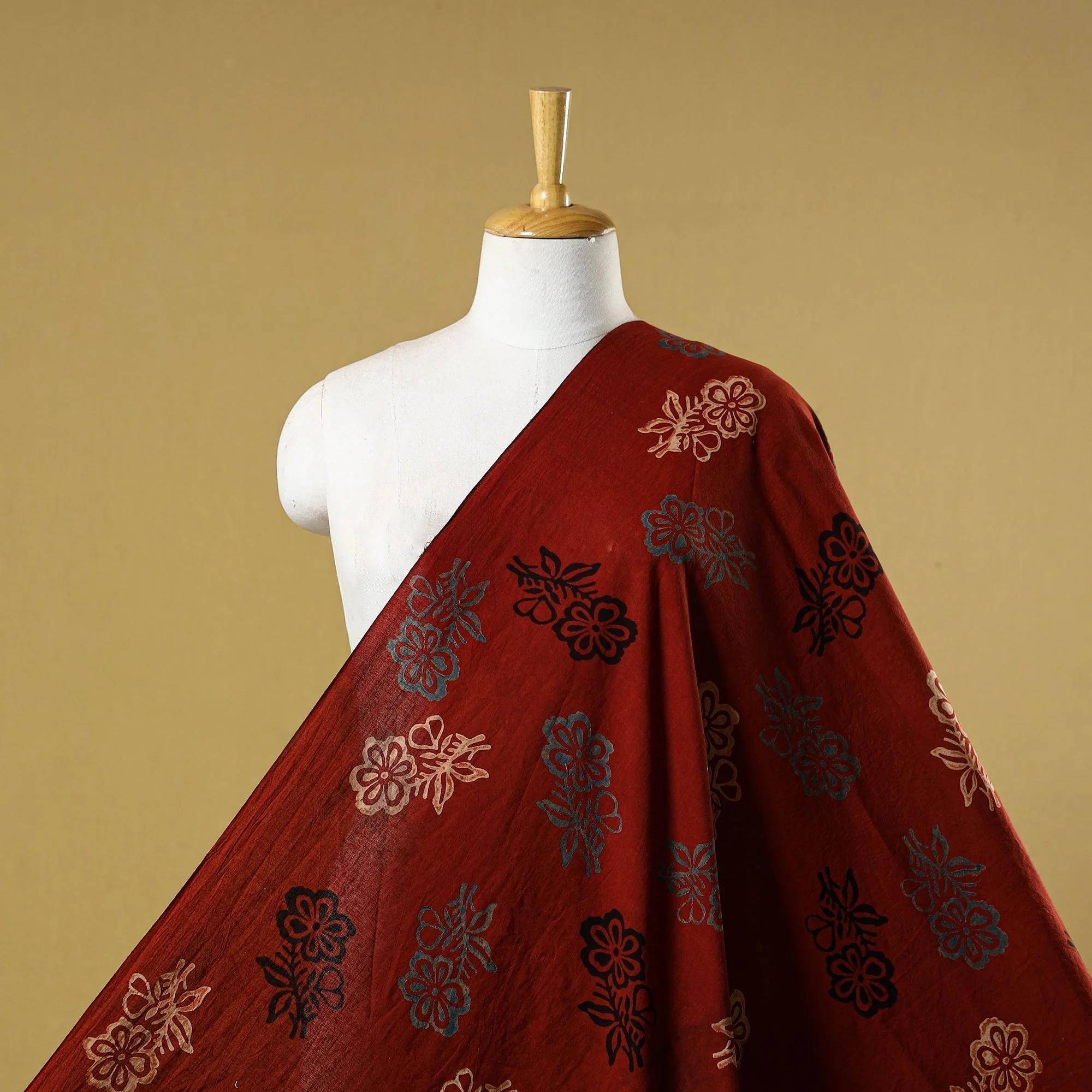 Red - Natural Dyed Hand Block Print Cotton Ajrakh Fabric 04