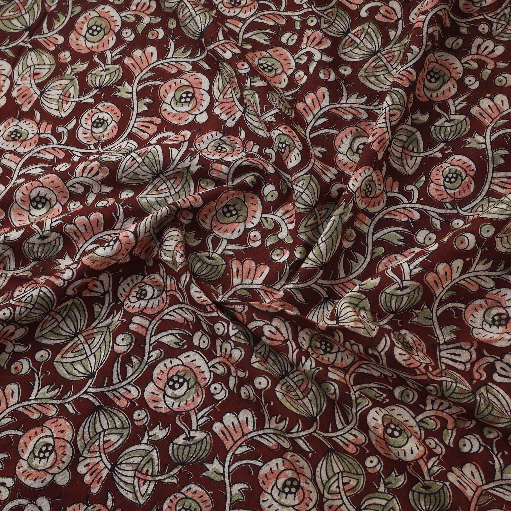 Maroon - Natural Dyed Hand Block Print Cotton Kalamkari Fabric 16 - Image 3