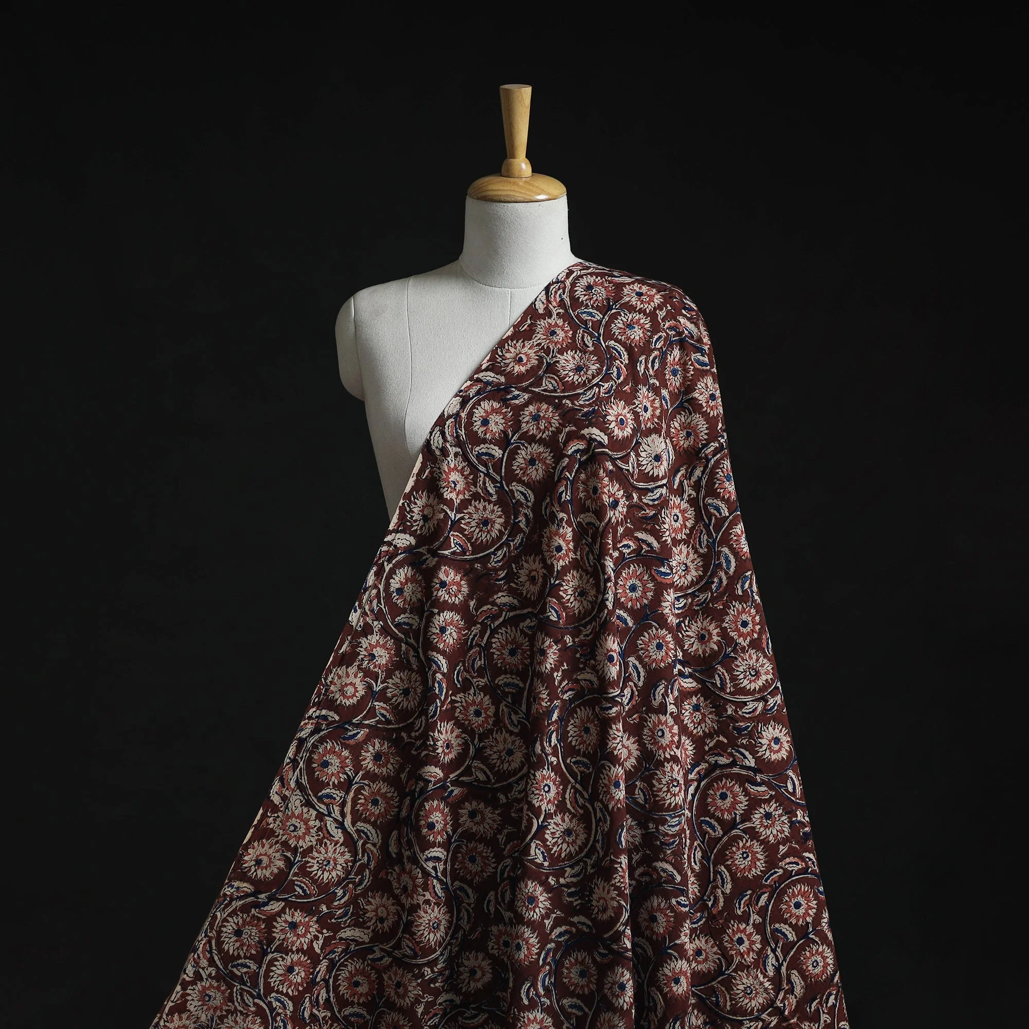 Maroon - Natural Dyed Hand Block Print Cotton Kalamkari Fabric 28