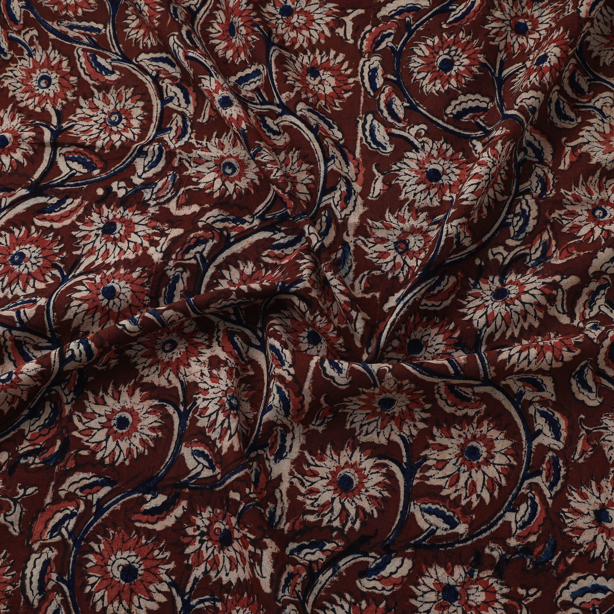 Maroon - Natural Dyed Hand Block Print Cotton Kalamkari Fabric 28 - Image 3