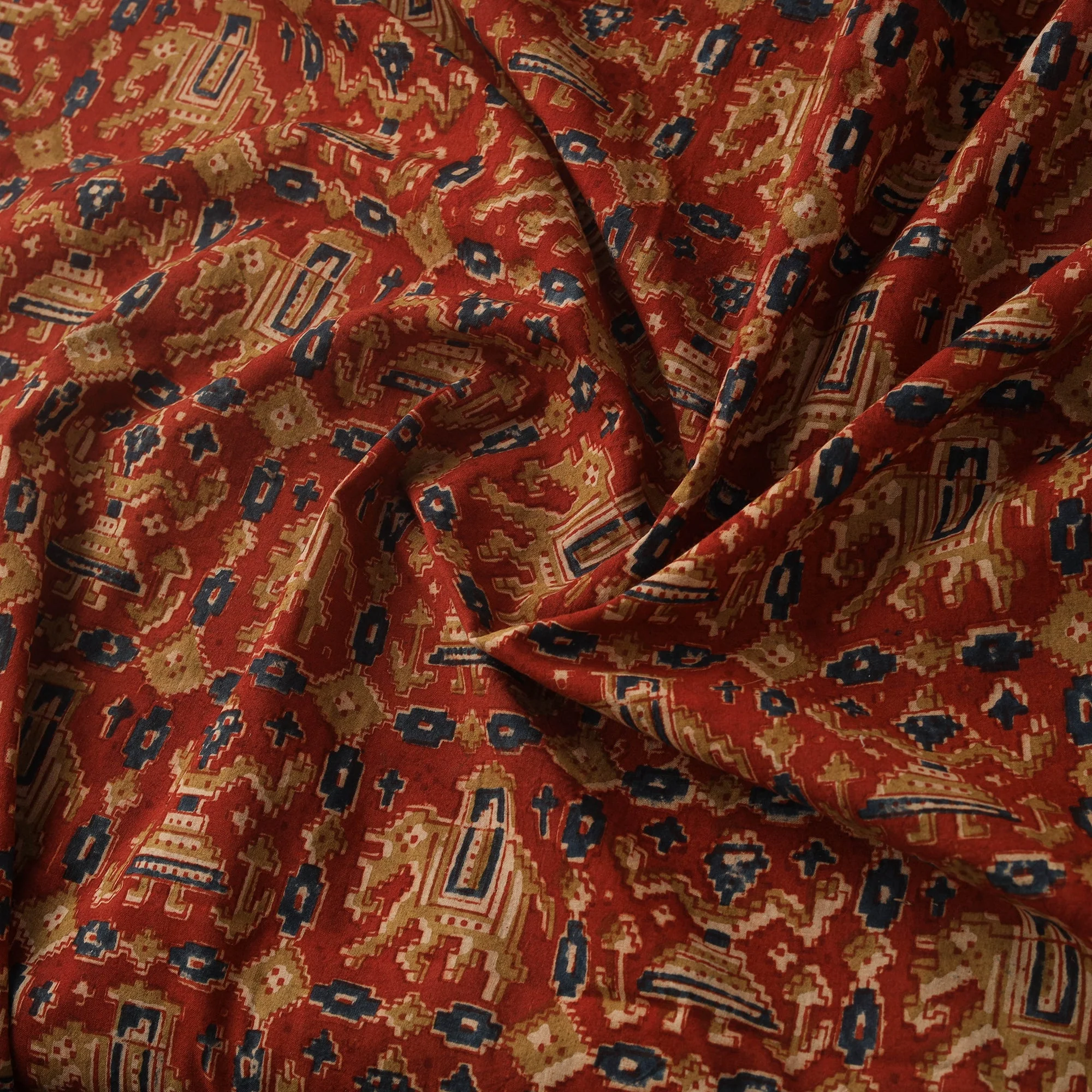 Red - Natural Dyed Hand Block Print Cotton Pedana Kalamkari Fabric 27 - Image 3