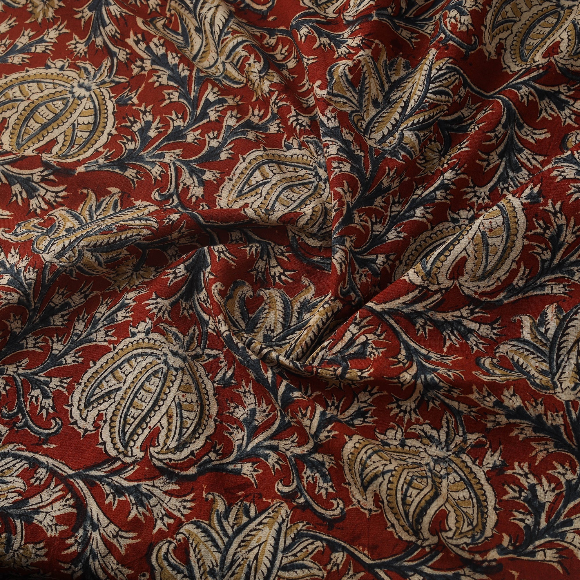 Red - Natural Dyed Hand Block Print Cotton Pedana Kalamkari Fabric 30 - Image 3