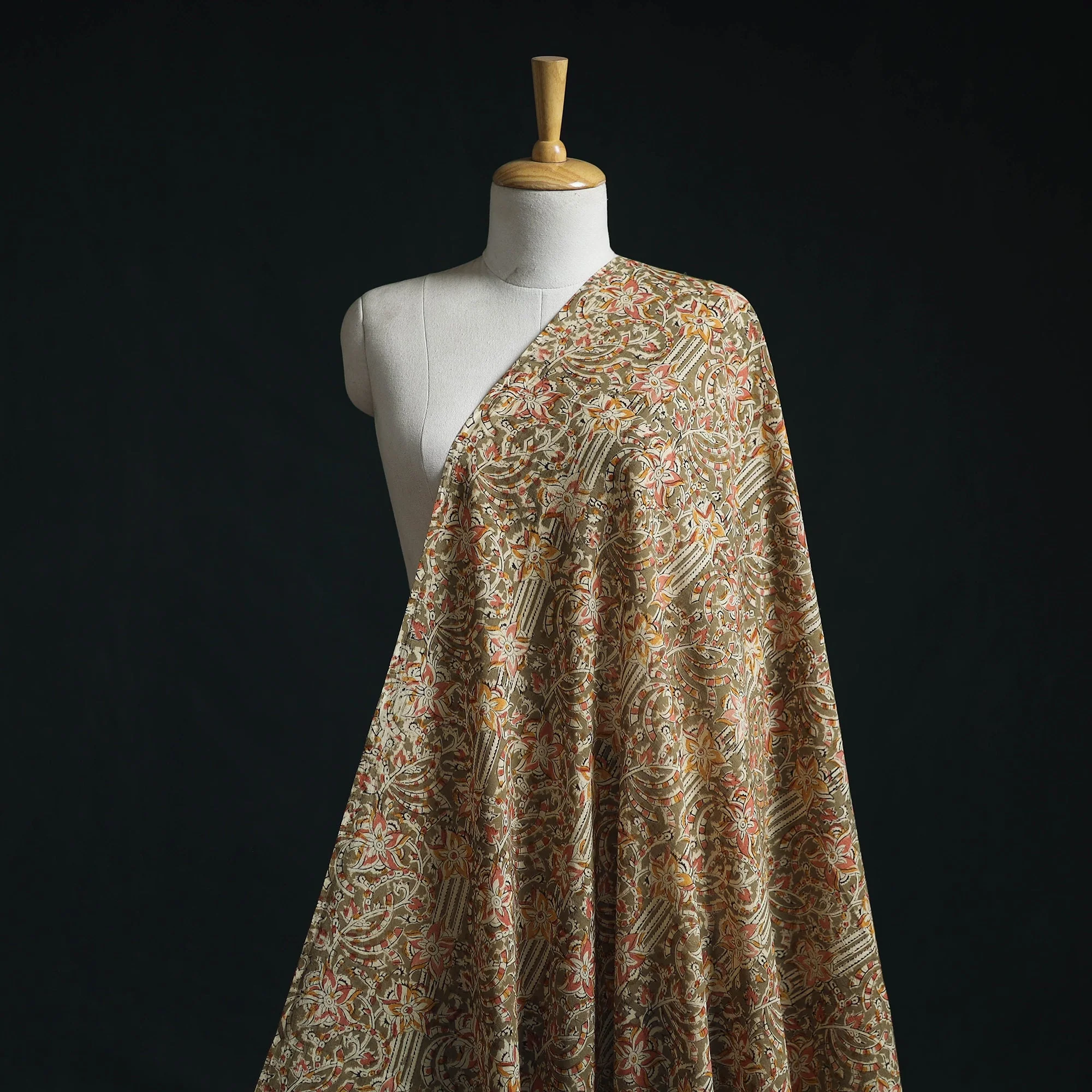 Green - Natural Dyed Hand Block Print Pure Mul Cotton Pedana Kalamkari Fabric 14