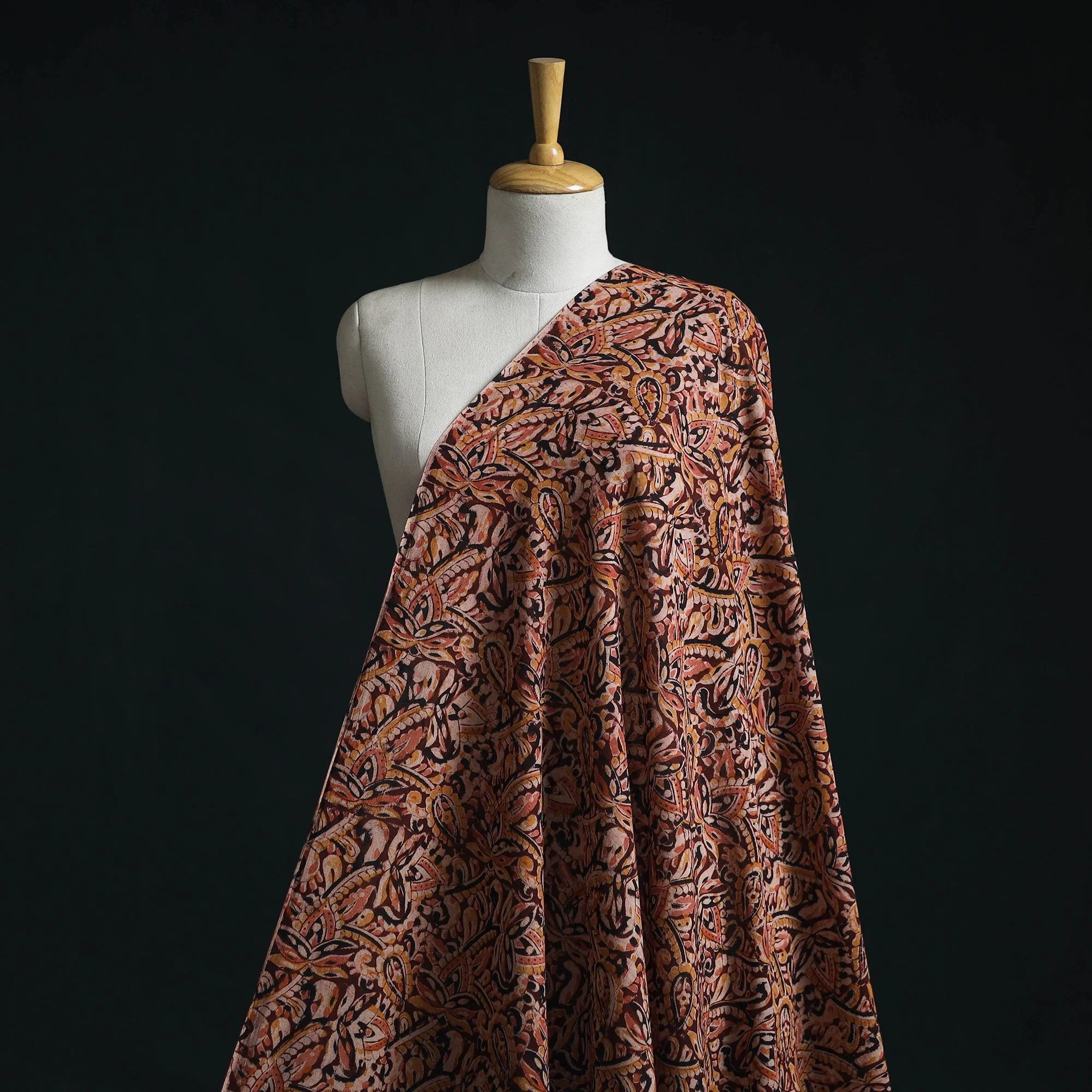 Maroon - Natural Dyed Hand Block Print Pure Mul Cotton Pedana Kalamkari Fabric 19