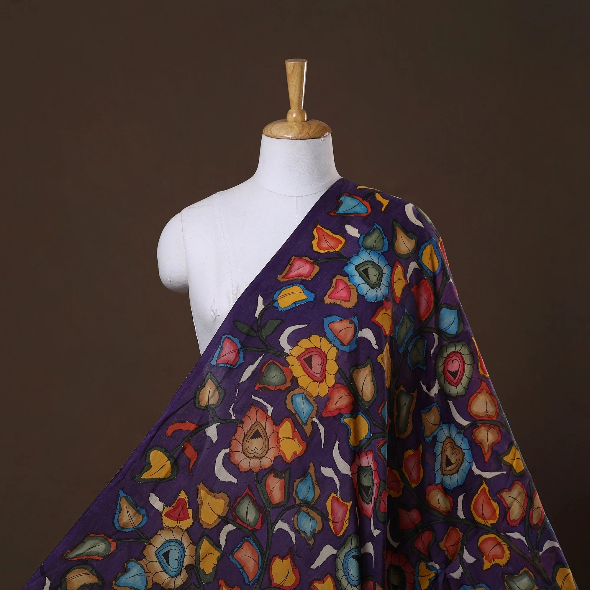 Purple - Natural Dyed Handloom Chanderi Silk Handpainted Srikalahasti Pen Kalamkari Fabric 04