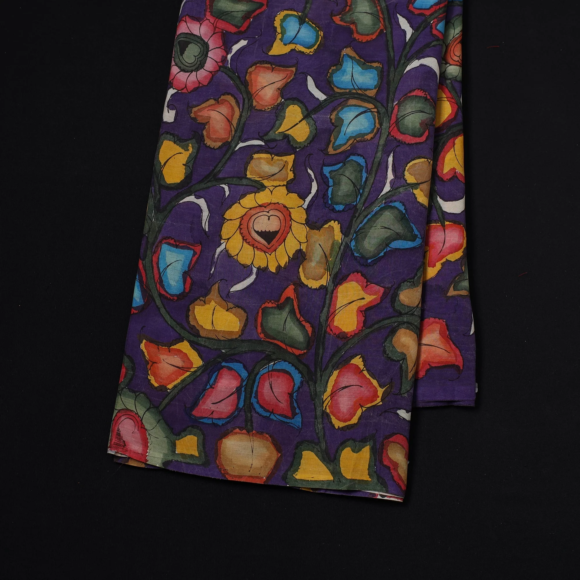 Purple - Natural Dyed Handloom Chanderi Silk Handpainted Srikalahasti Pen Kalamkari Fabric 04 - Image 2
