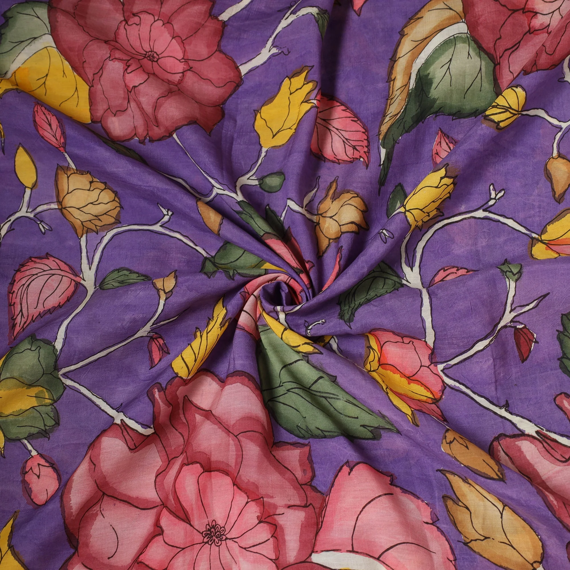 Purple - Natural Dyed Handloom Chanderi Silk Handpainted Srikalahasti Pen Kalamkari Fabric 19 - Image 3