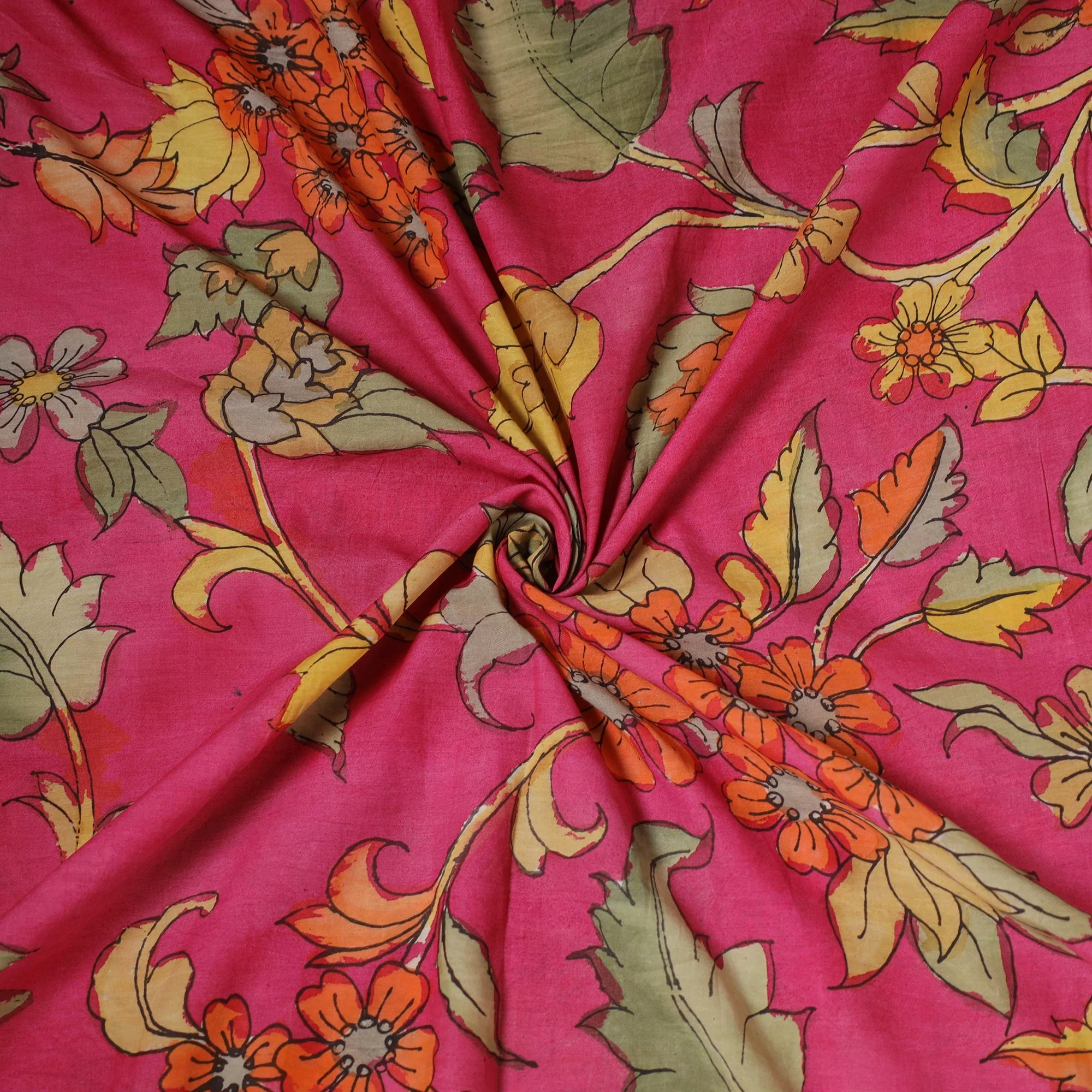 Pink - Natural Dyed Handloom Chanderi Silk Handpainted Srikalahasti Pen Kalamkari Fabric 23 - Image 3