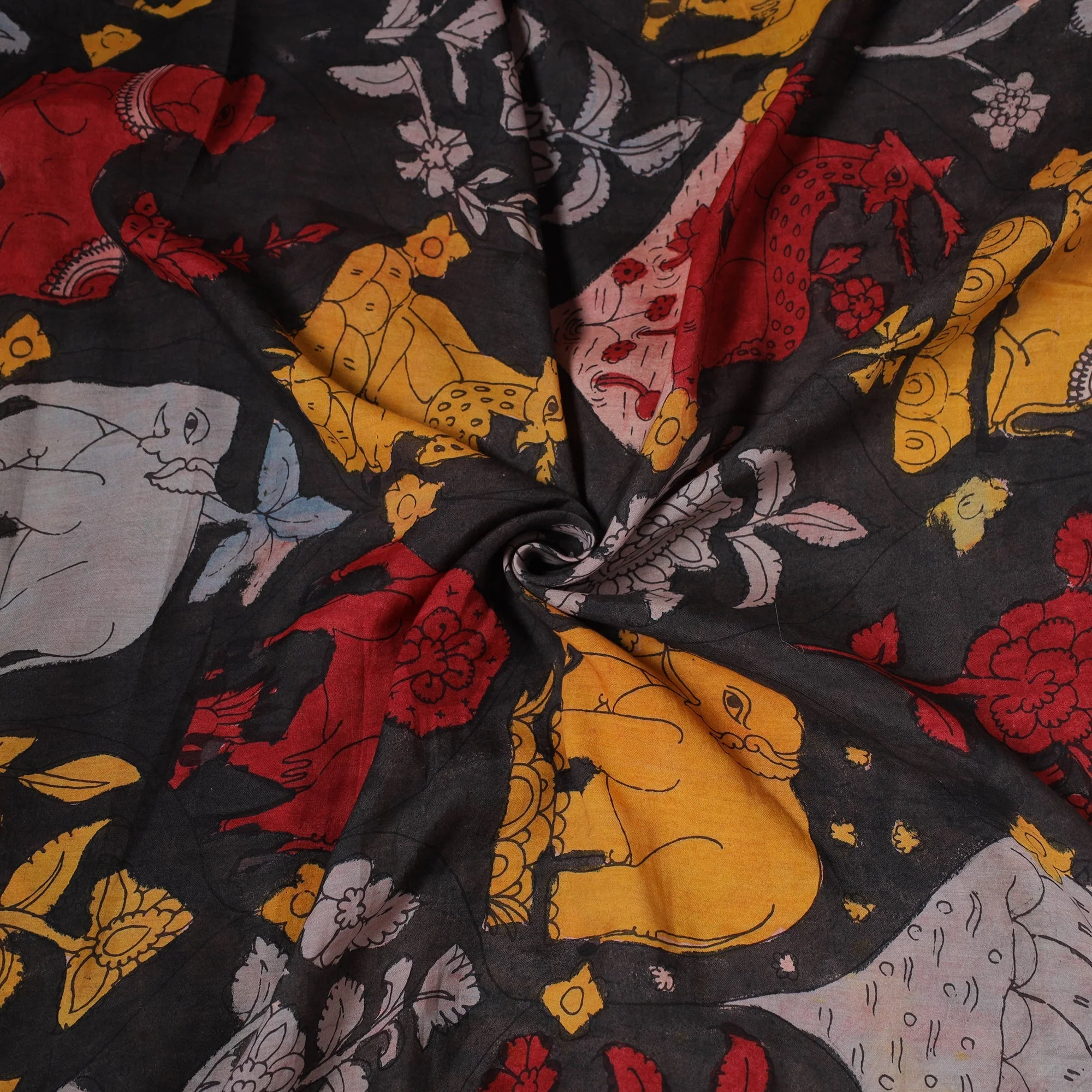 Black - Natural Dyed Handloom Chanderi Silk Handpainted Srikalahasti Pen Kalamkari Fabric 31 - Image 3