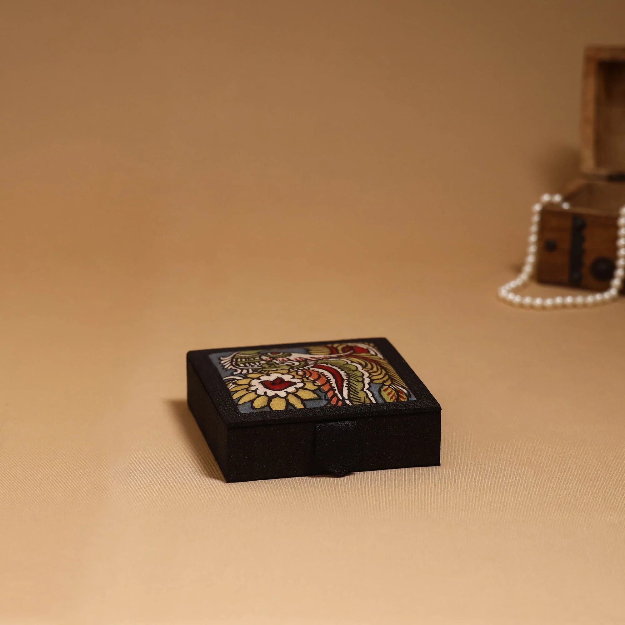Black - Natural Dyed Handpainted Kalamkari Jewellery Box 19