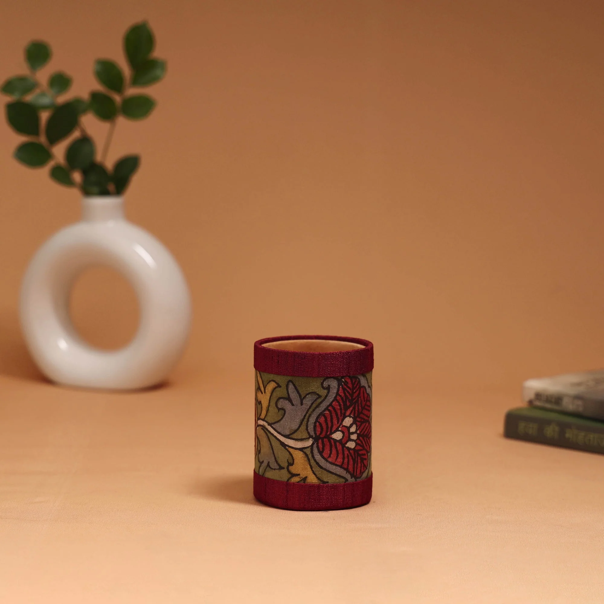 Red - Natural Dyed Handpainted Kalamkari Pen Stand 11