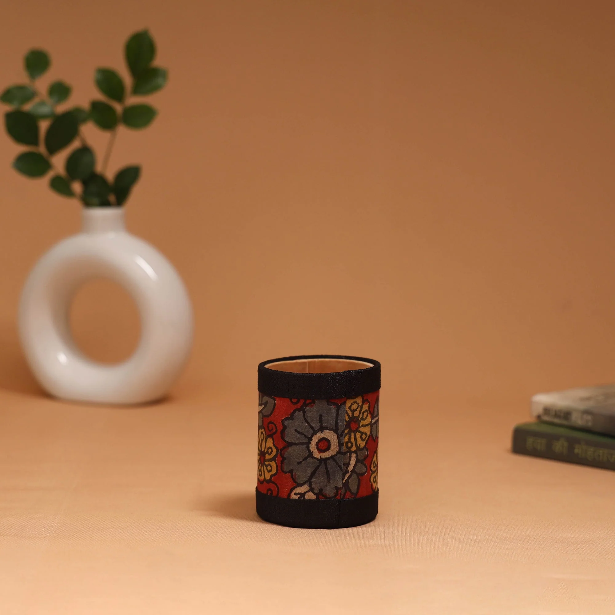 Red - Natural Dyed Handpainted Kalamkari Pen Stand 12