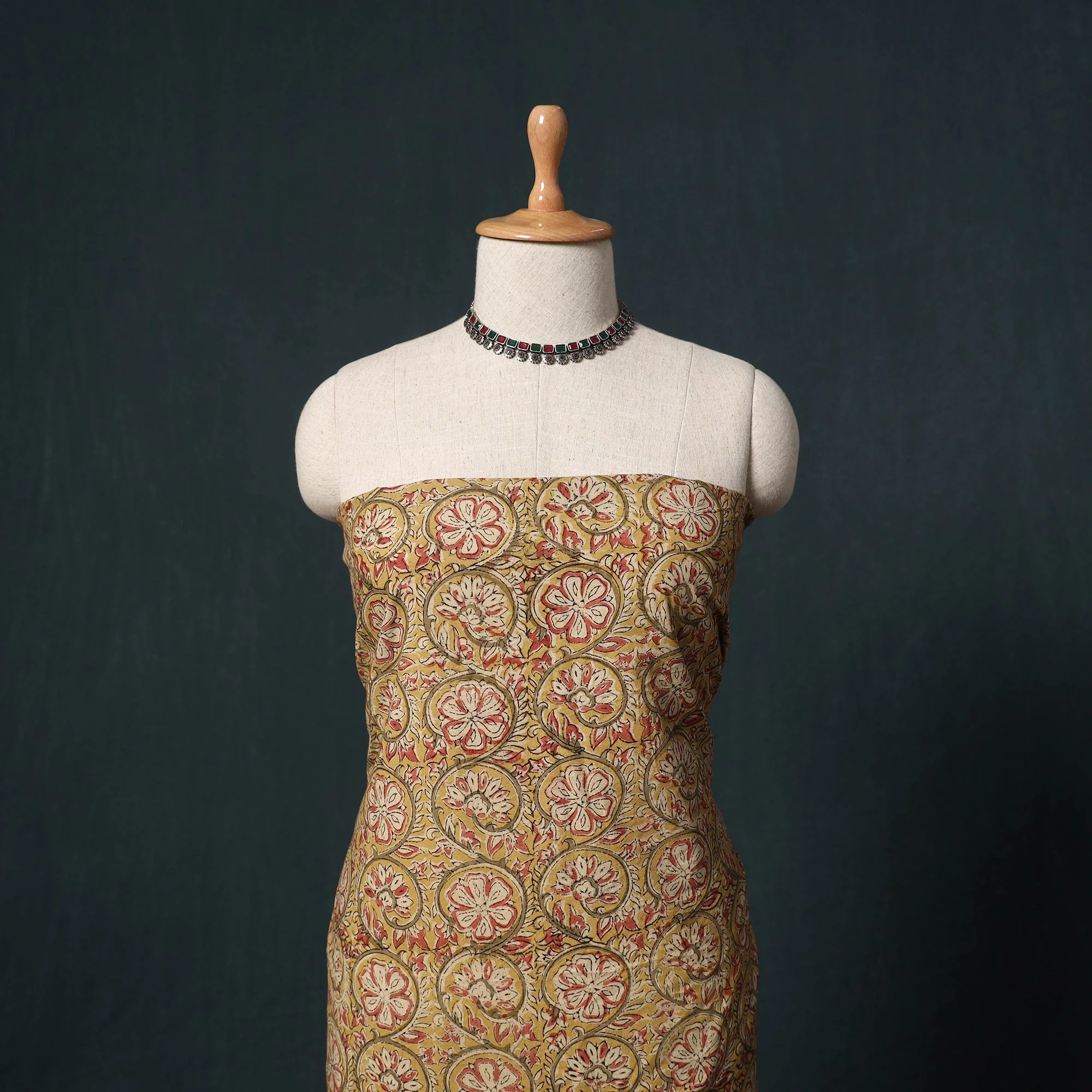 Natural Dyed Kalamkari Hand Block Print Cotton 2pc Unstitched Dress Material Kurta Set 13 - Image 2