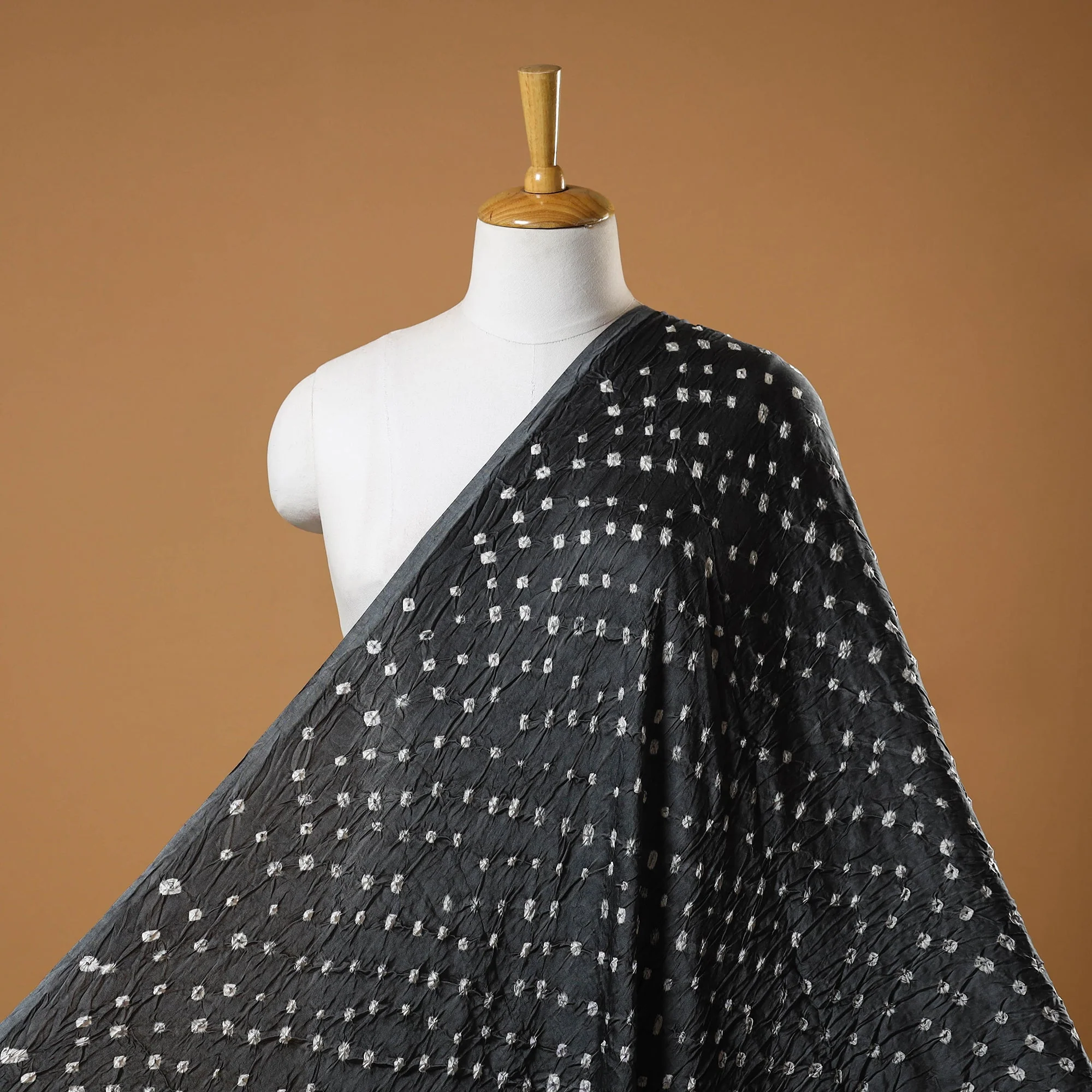 Grey - Natural Dyed Kutch Tie-Dye Modal Silk Bandhani Fabric 02