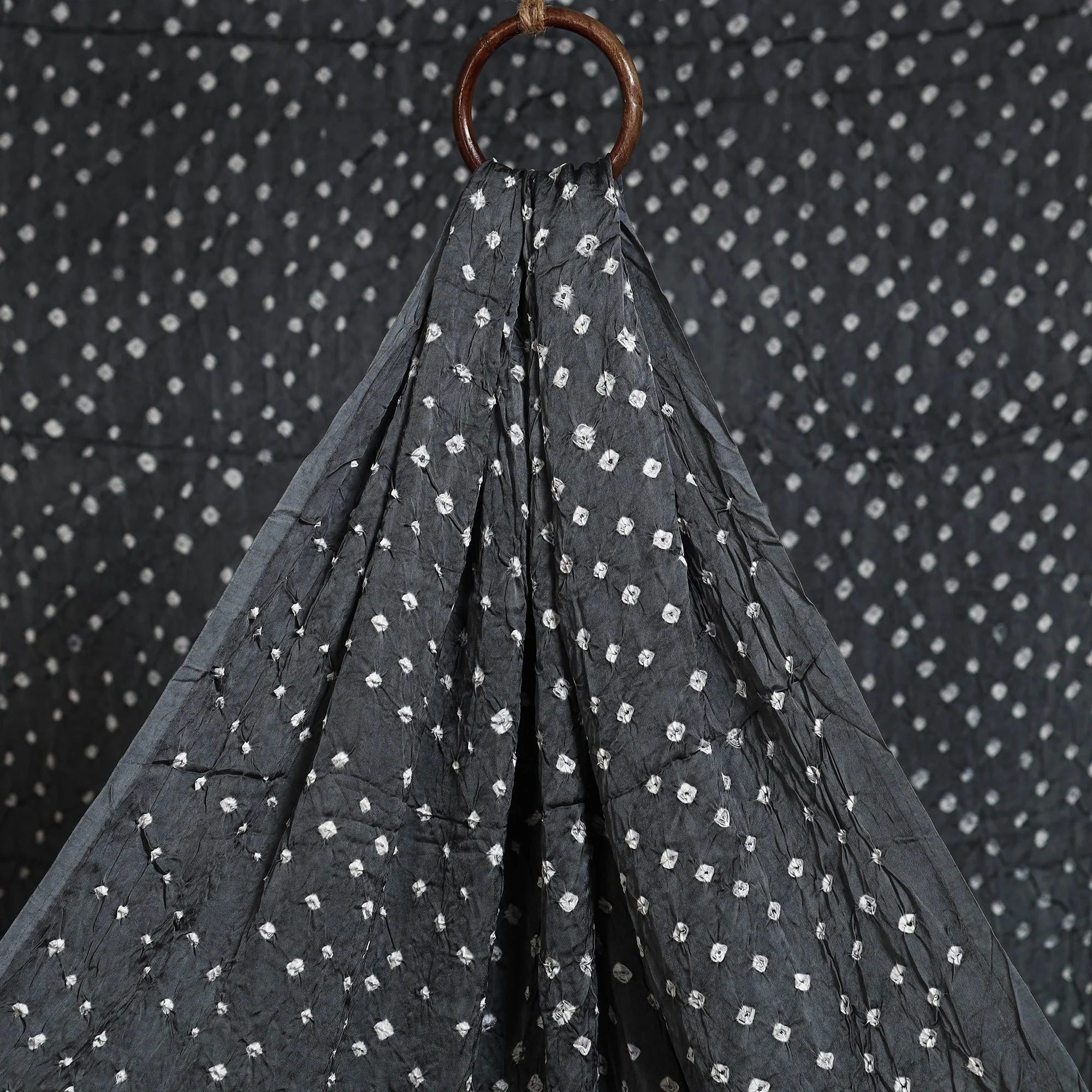 Grey - Natural Dyed Kutch Tie-Dye Modal Silk Bandhani Fabric 02 - Image 2
