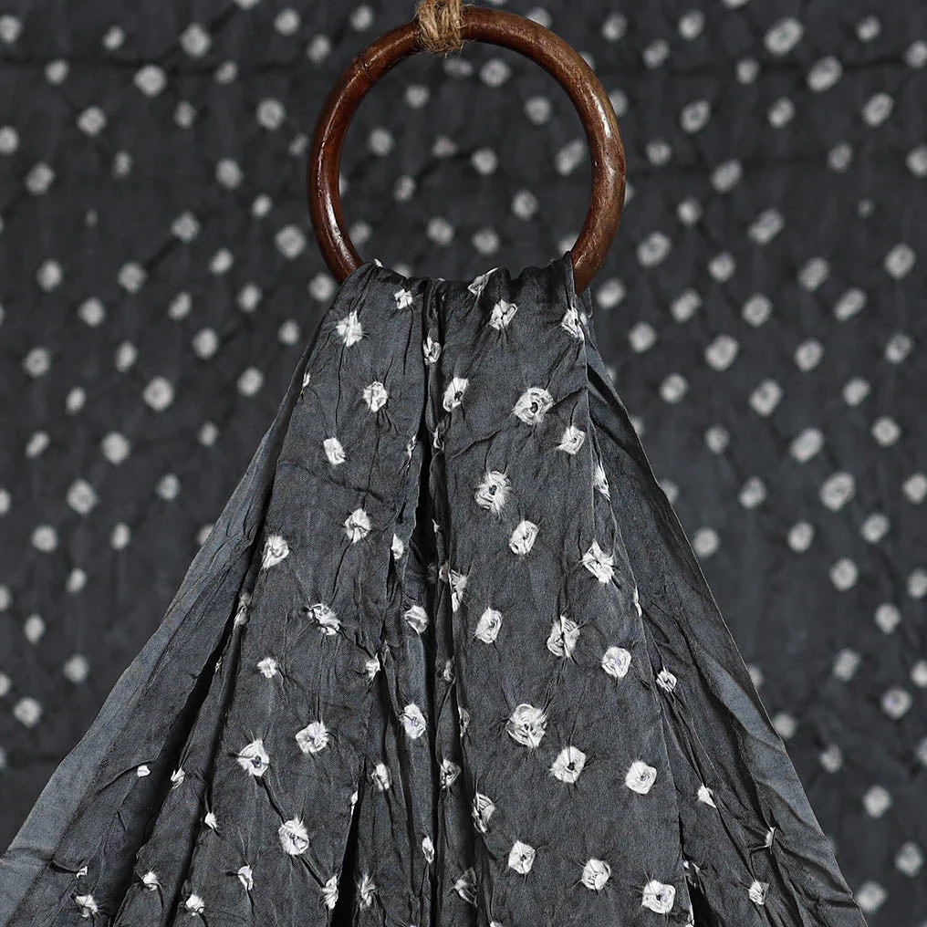 Grey - Natural Dyed Kutch Tie-Dye Modal Silk Bandhani Fabric 02 - Image 3