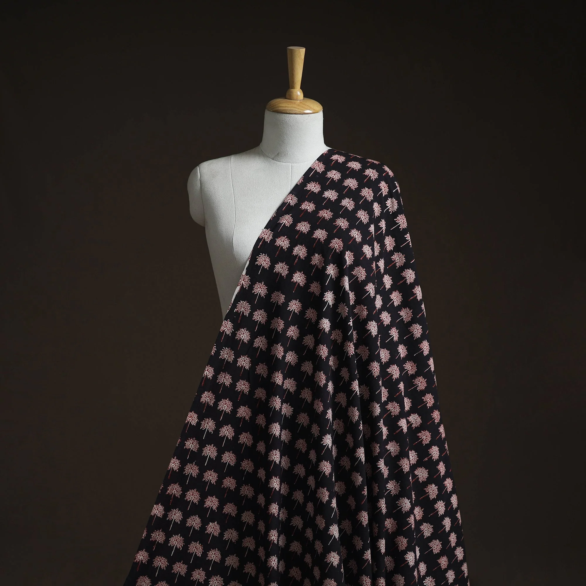 Black - Natural Dyed Pure Cotton Hand Block Bagh Print Fabric 02