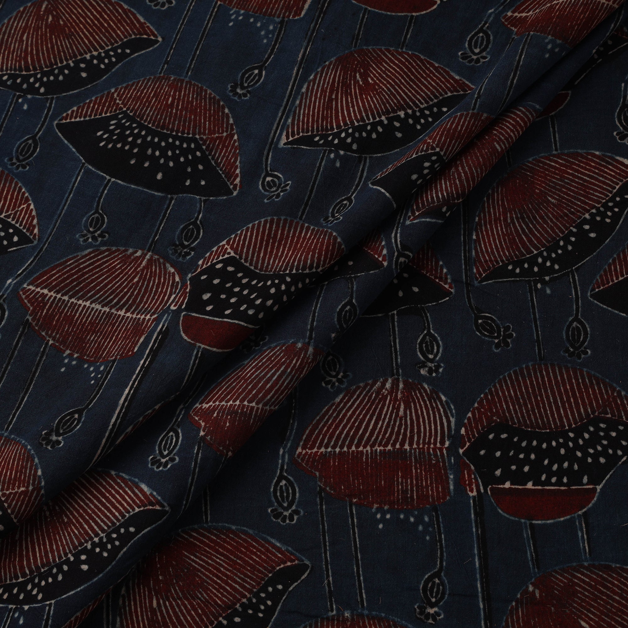 Blue - Natural Dyed Pure Mul Cotton Hand Block Ajrakh Print Fabric 20 - Image 2