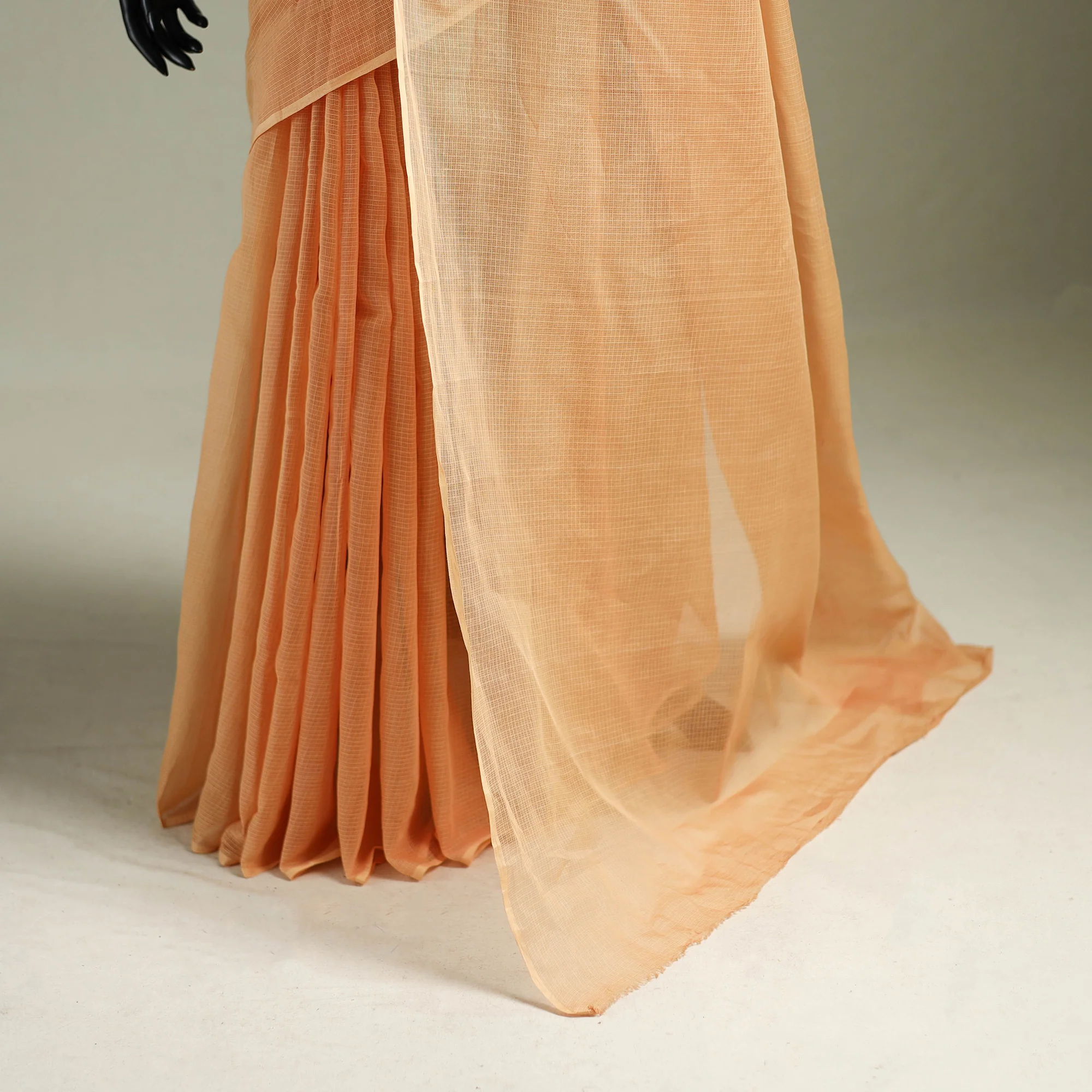 Peach - Nazaakat Kota Doria Cotton Plain Saree with Blouse & Jewellery Set 119 - Image 4