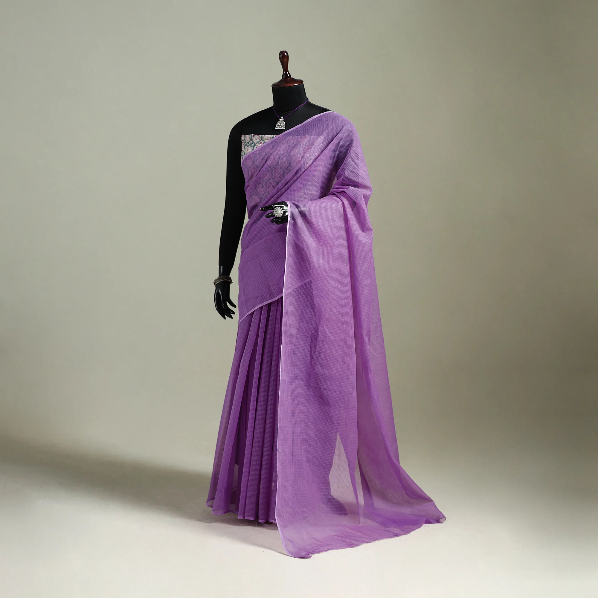 Purple - Nazaakat Kota Doria Cotton Plain Saree with Blouse & Jewellery Set 144