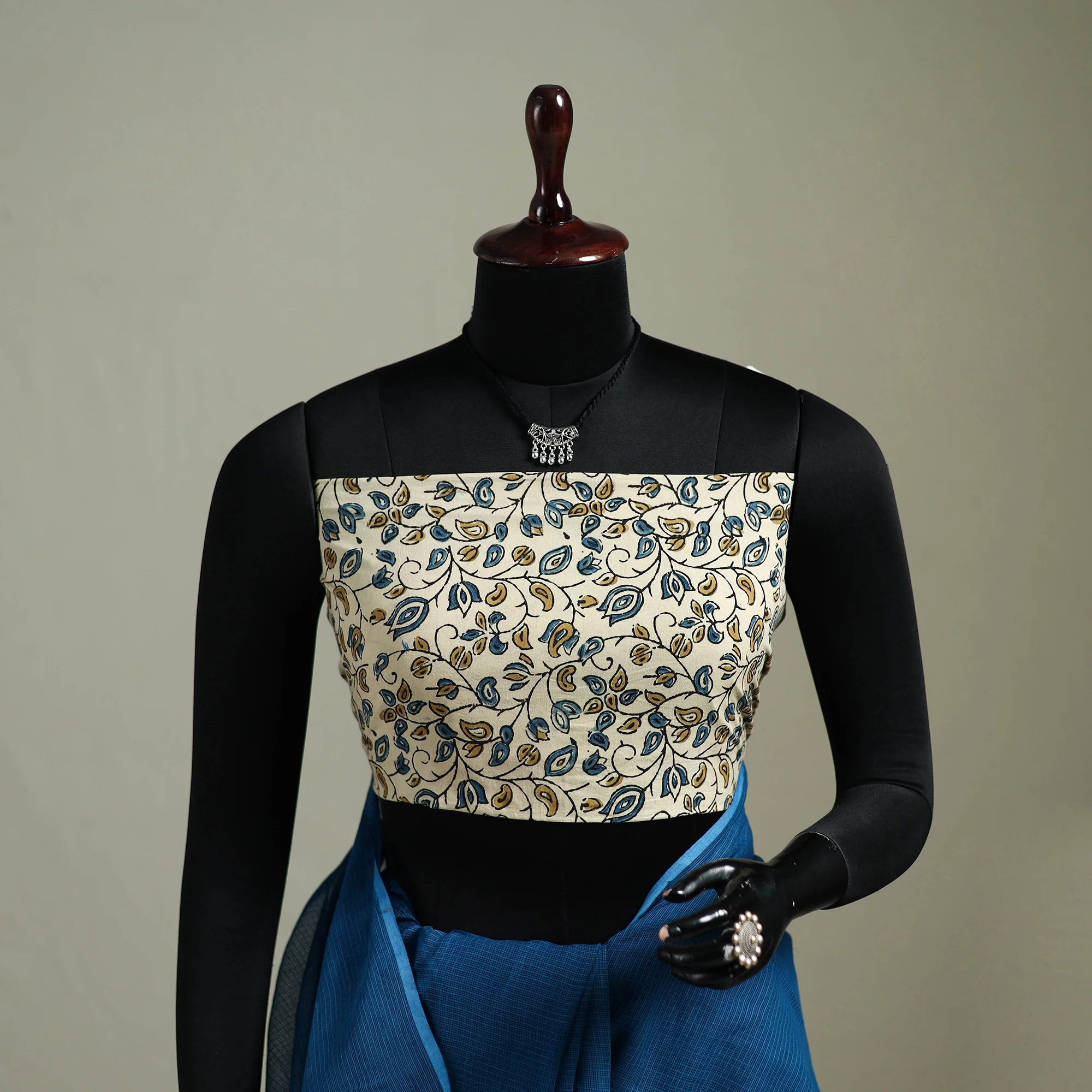 Blue - Nazaakat Kota Doria Cotton Plain Saree with Blouse & Jewellery Set 169 - Image 2