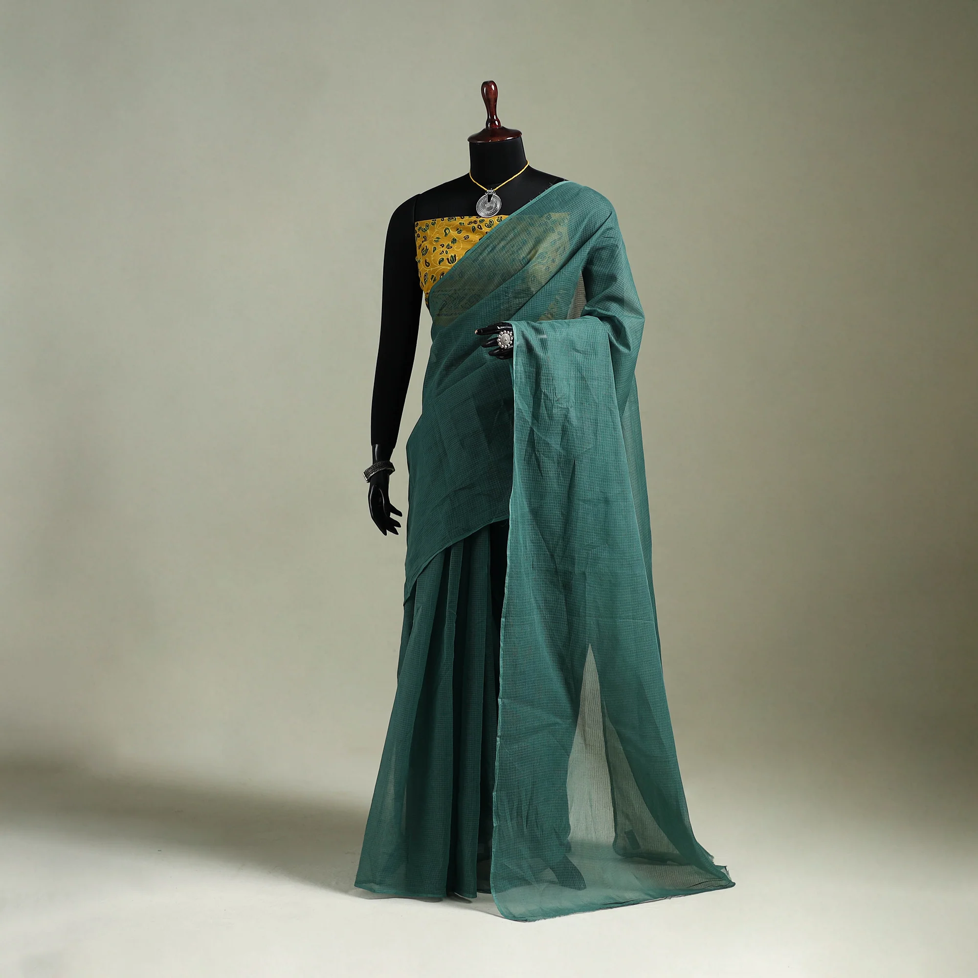 Green - Nazaakat Kota Doria Cotton Plain Saree with Blouse & Jewellery Set 18