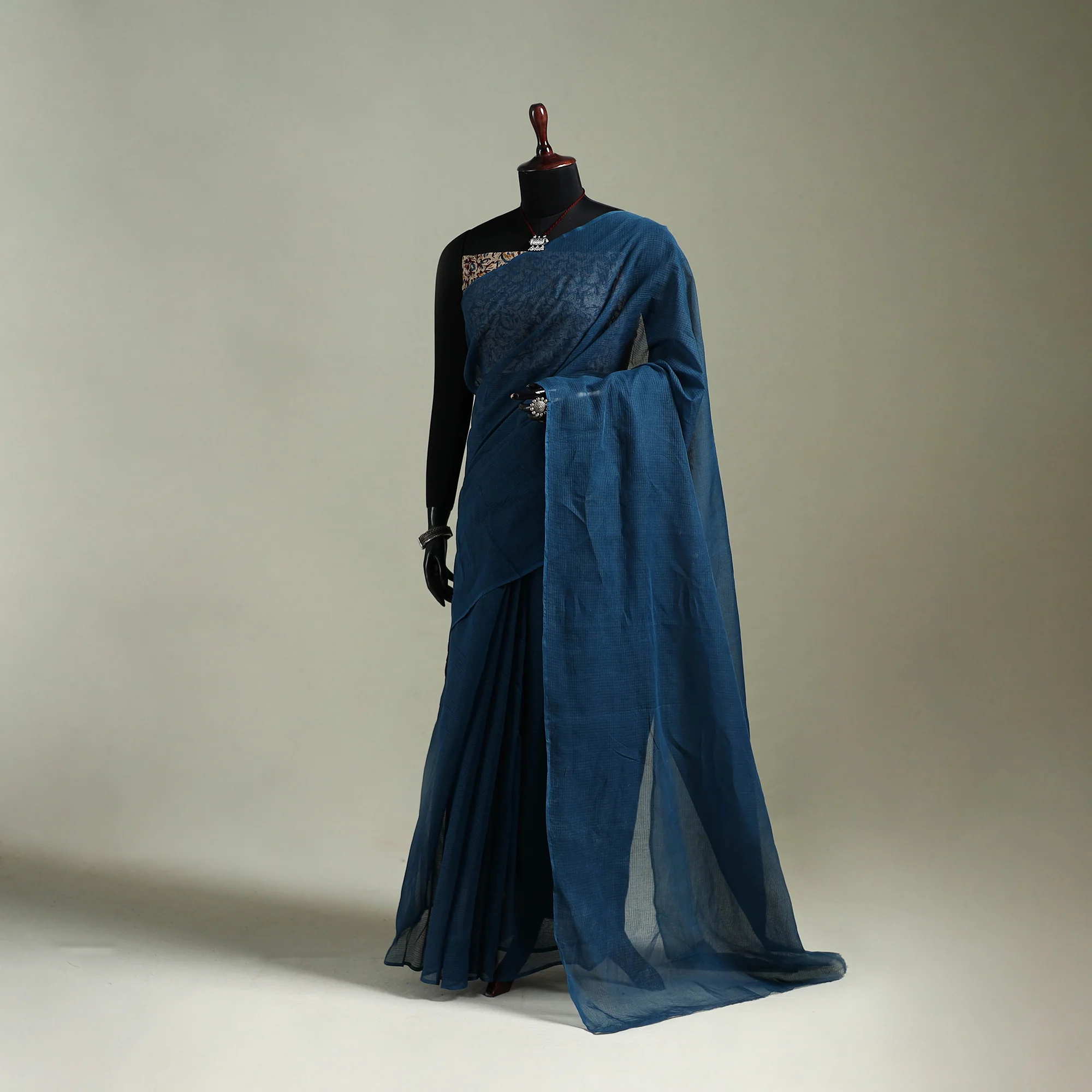 Blue - Nazaakat Kota Doria Cotton Plain Saree with Blouse & Jewellery Set 47