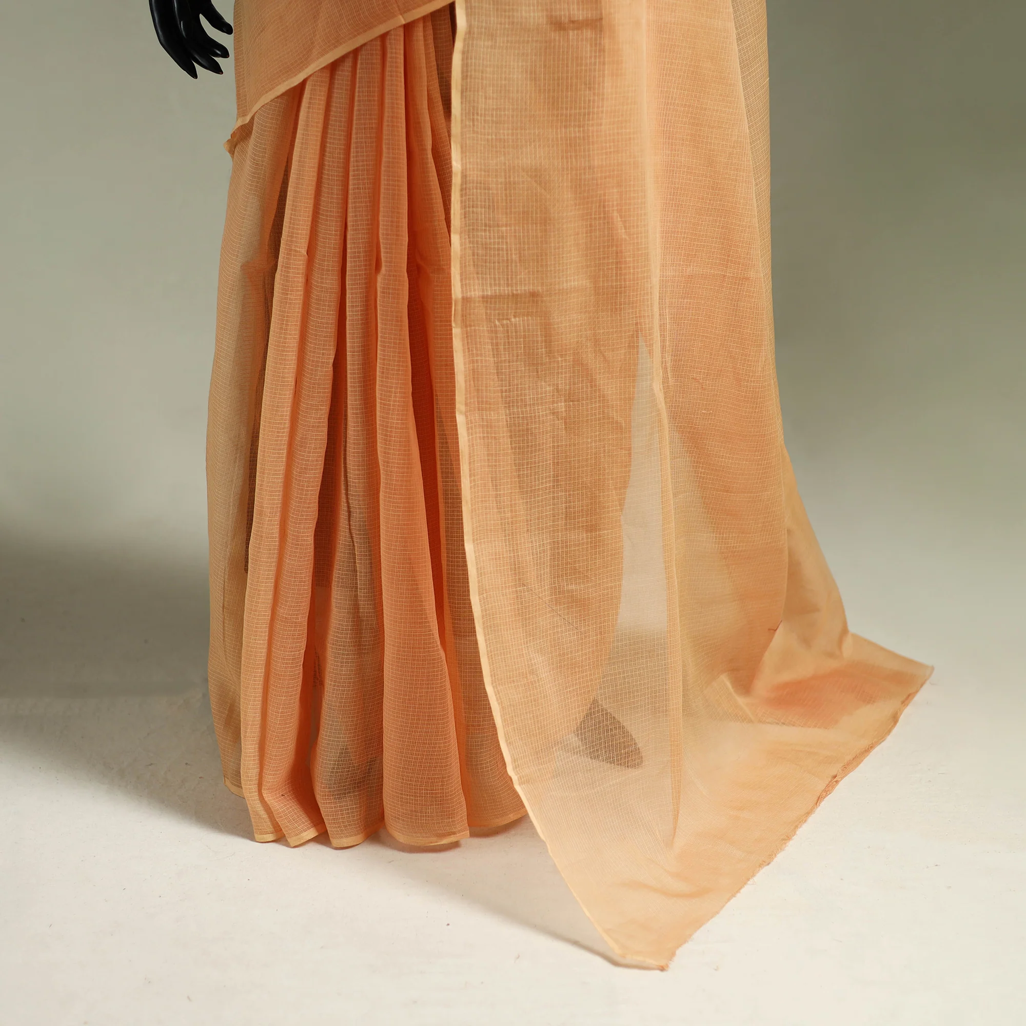 Peach - Nazaakat Kota Doria Cotton Plain Saree with Blouse & Jewellery Set 49 - Image 4