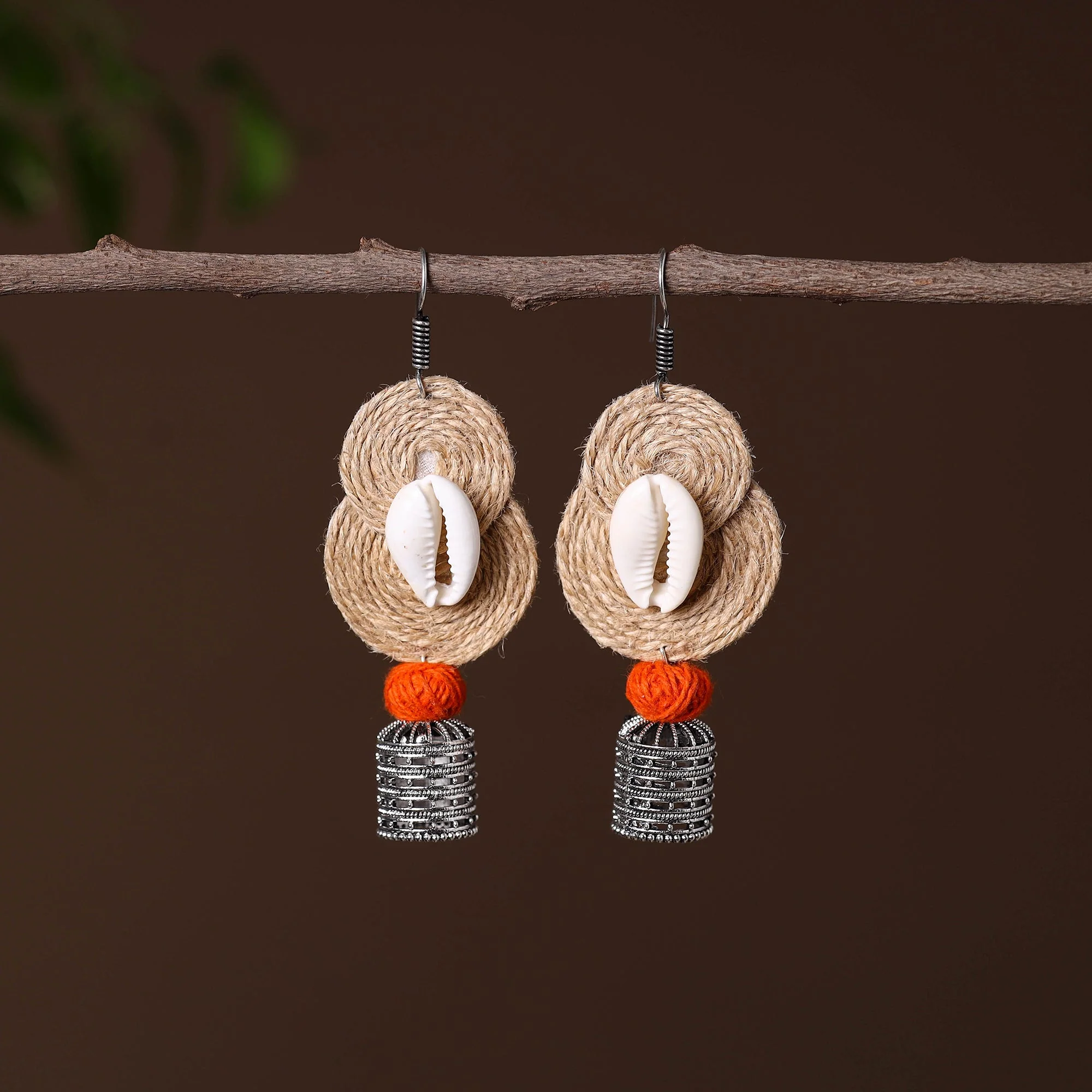 Beige - Nida German Silver Jute Jhumki Earrings