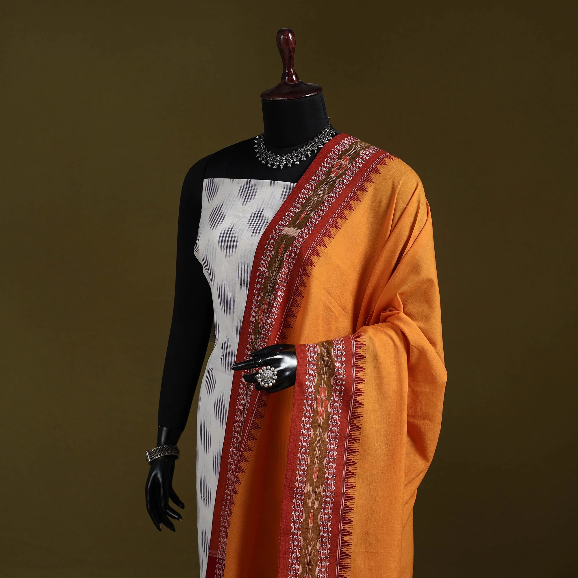 Yellow - Odisha Ikat Cotton Sambalpuri Dupatta 10 - Image 2