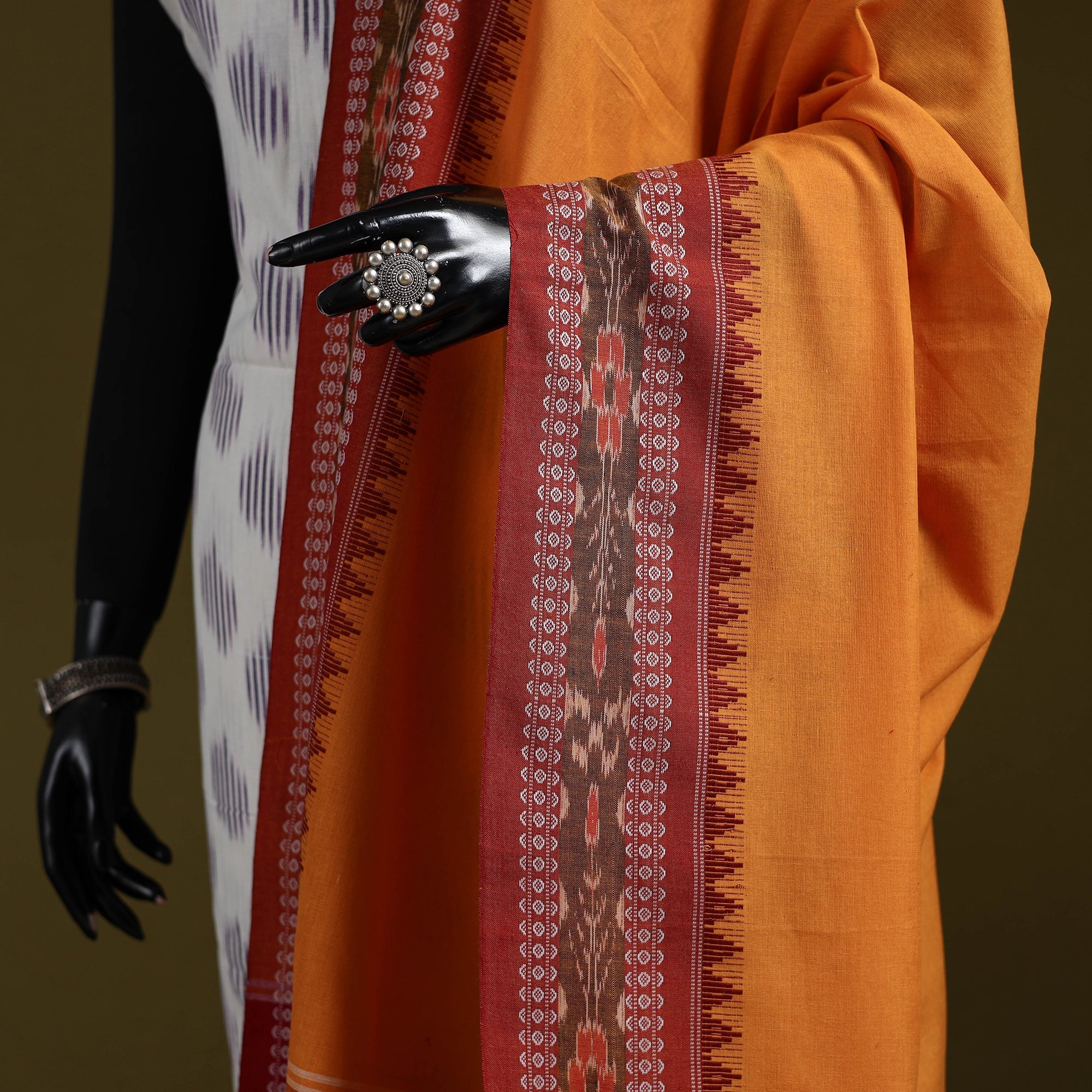 Yellow - Odisha Ikat Cotton Sambalpuri Dupatta 10 - Image 3