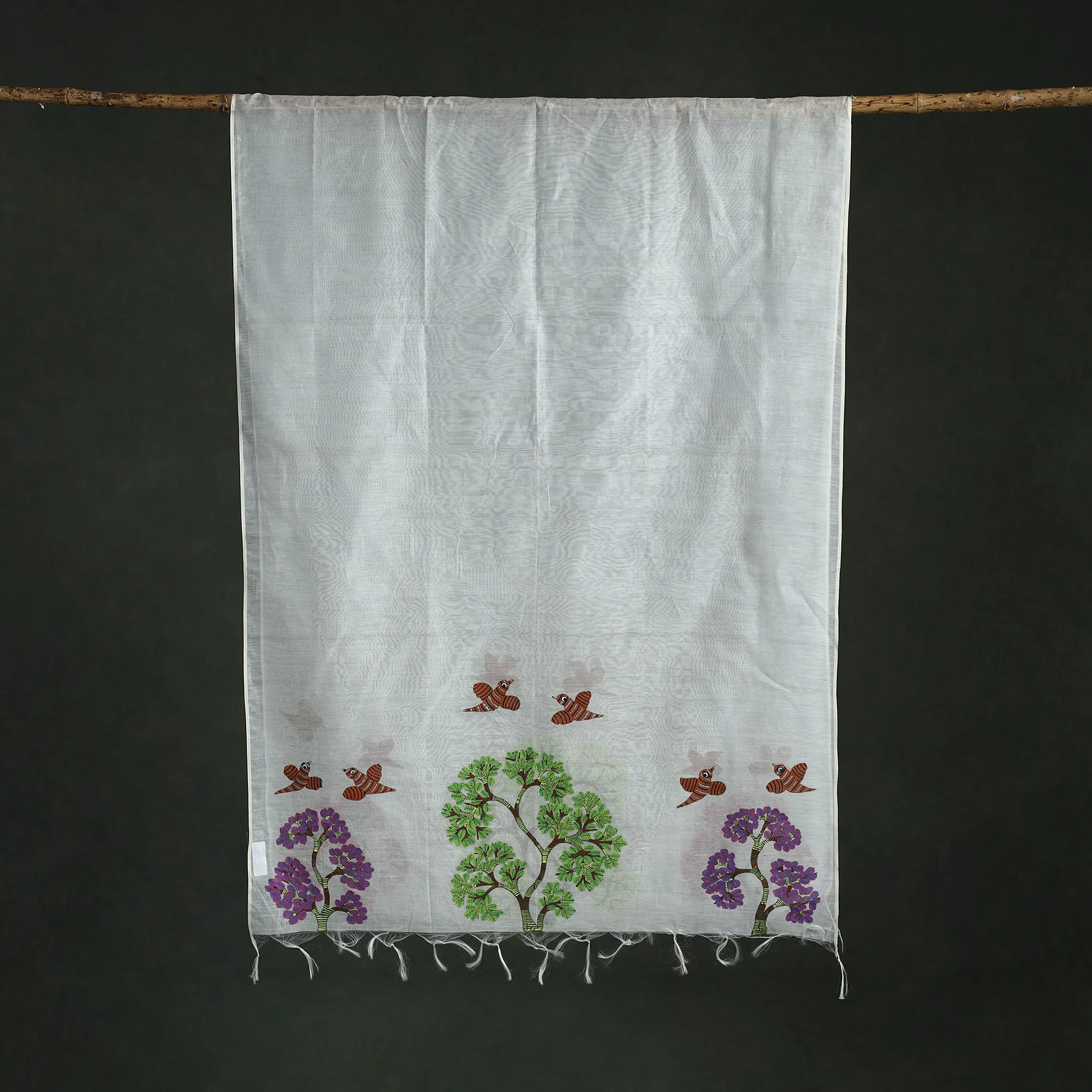 Original Gond Handpainted Handloom Chanderi Silk Dupatta 01 - Image 5